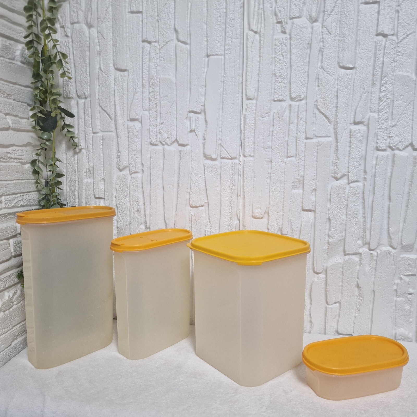 80s Vintage Tupperware Modular Mates Canisters – Set of 4, Stackable, Yellow Lid