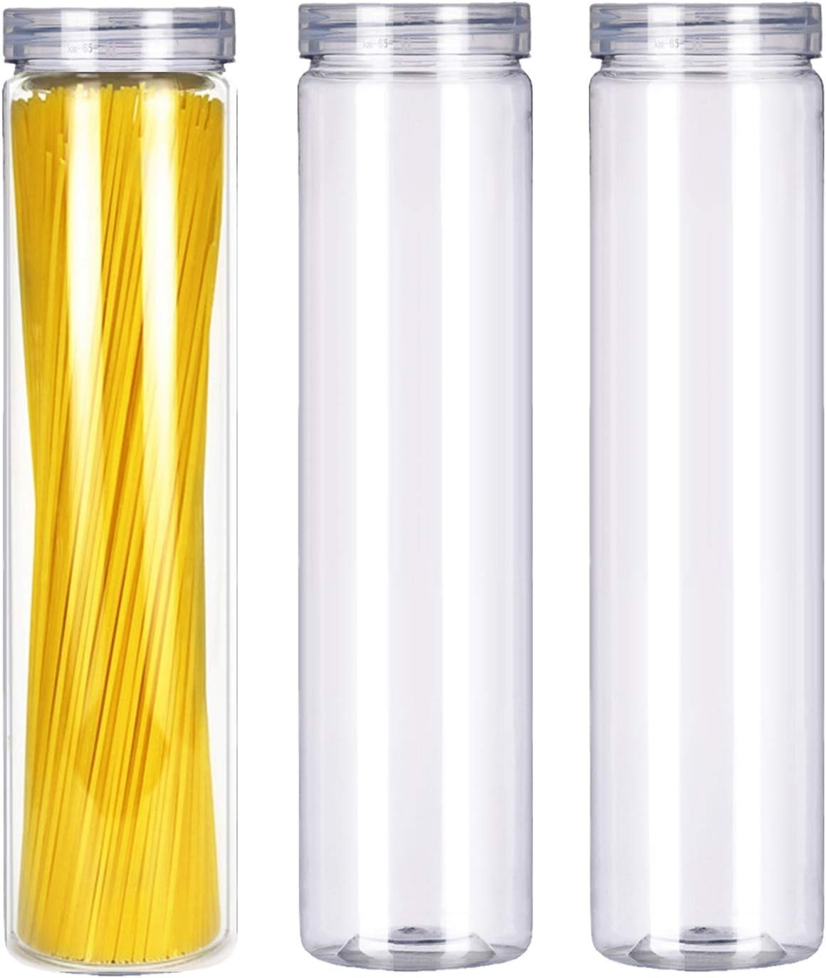 3Pcs Clear Plastic Food Storage Jar with Lid, Plastic Spaghetti Pasta Contain…