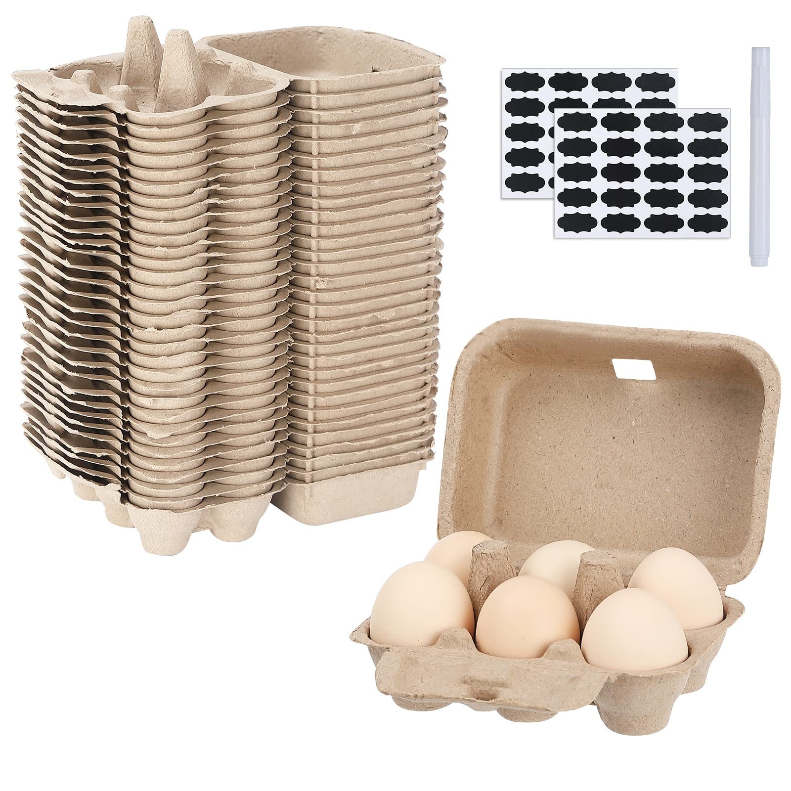 Paper Egg Cartons for Chicken Eggs, 36 Pieces Pulp Fiber Half Dozen Egg Carto…