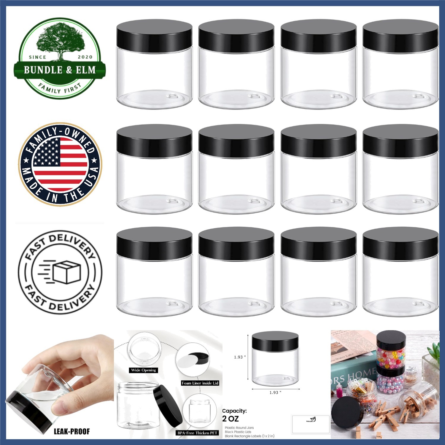 36 Pack Clear Plastic Jars with Lids and Personalized Labels for Travel Storage