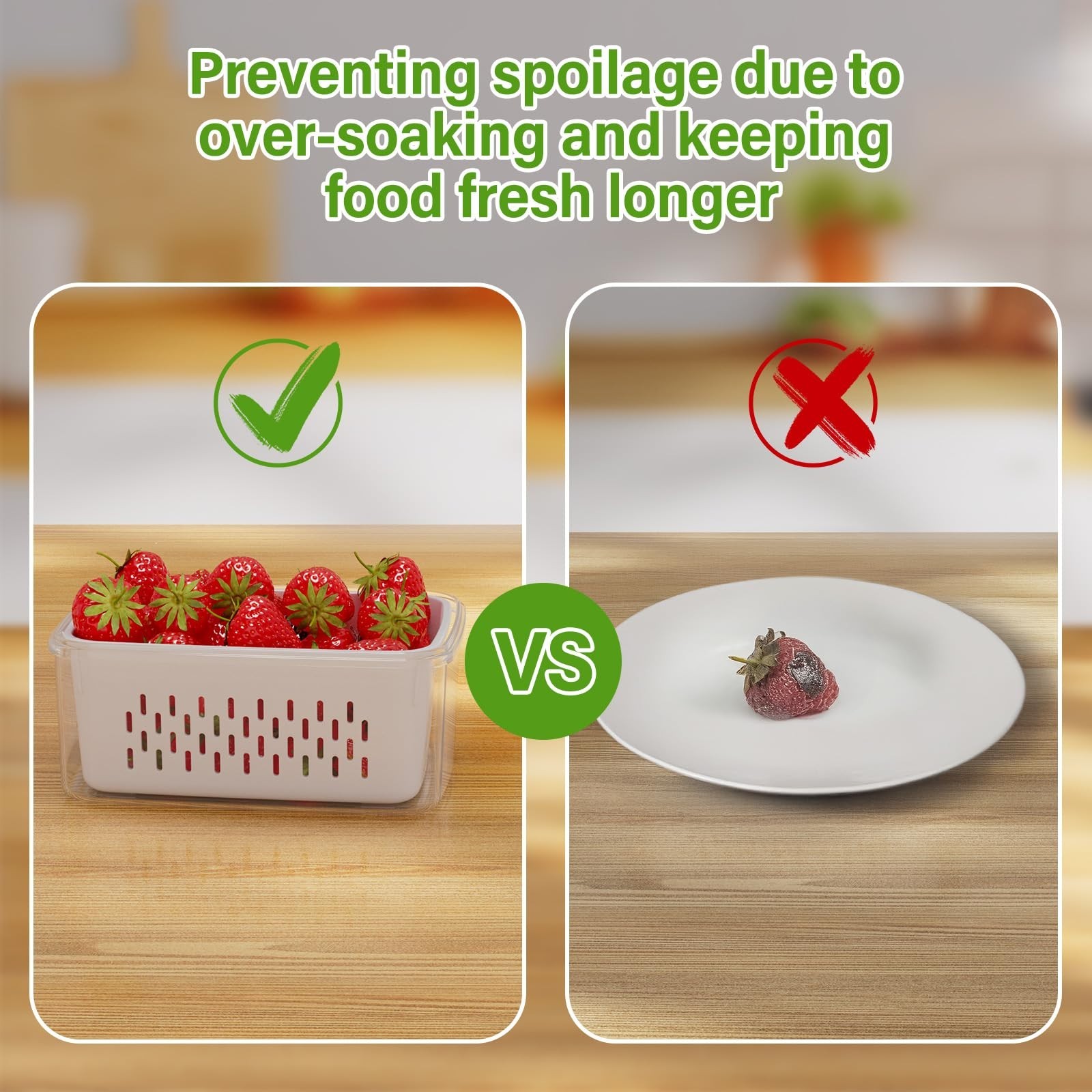 4 PCS Fruit Storage Containers with Colander, Fridge Produce Keeper, Microwave/D