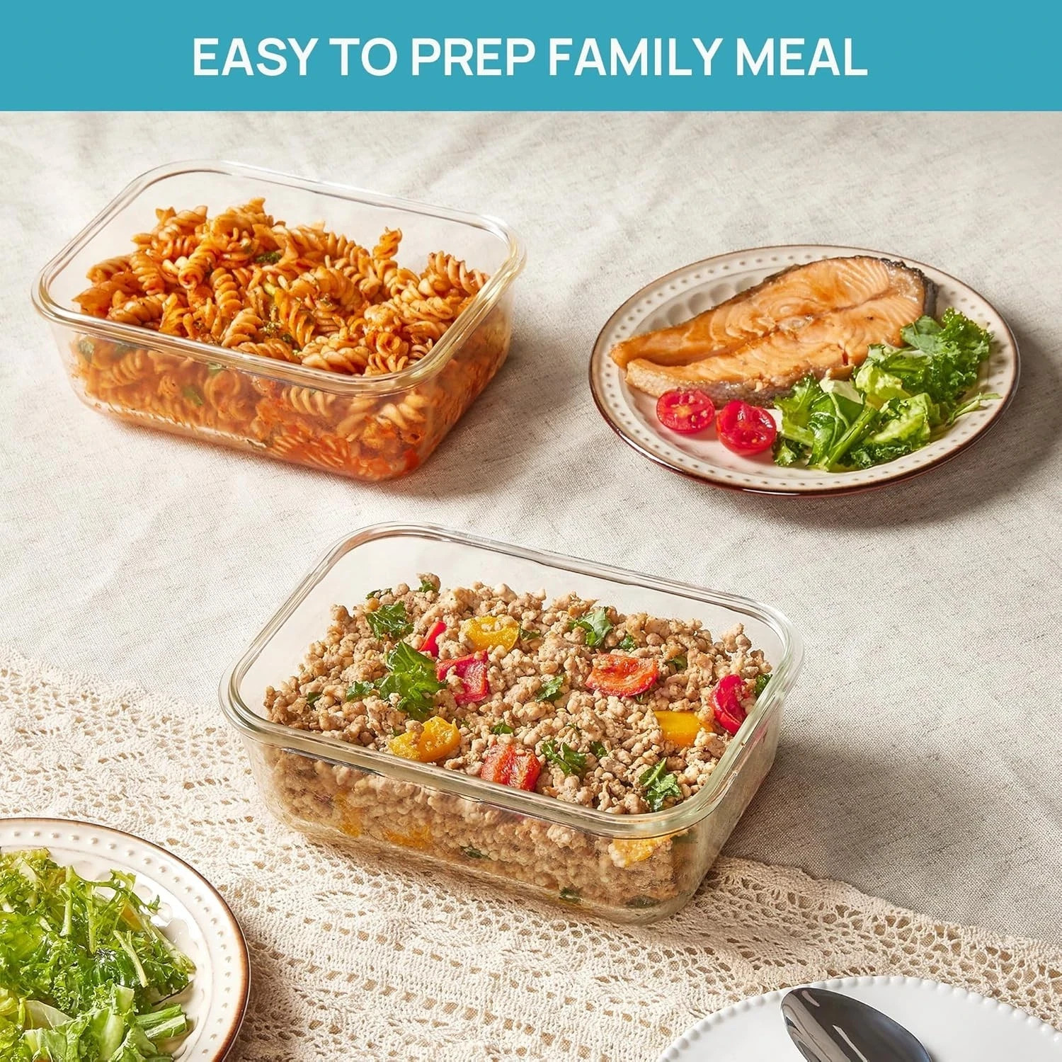 2Pack 1860ml/63oz Large Glass Storage Containers with Lids, Meal Prep Food Conta