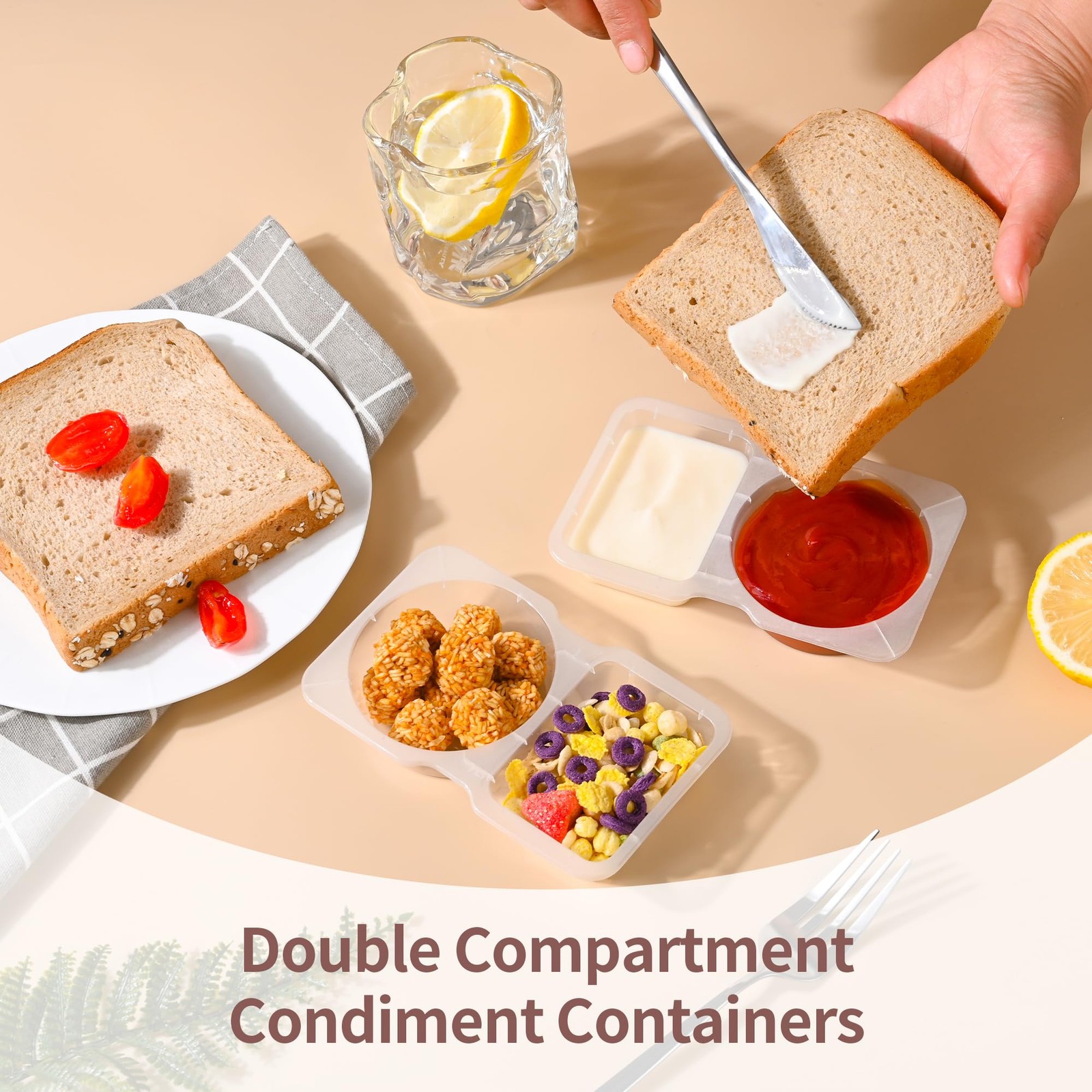 RXRRXR 20PCS Double Compartment Condiment Container With Lids – Reusable Snac…