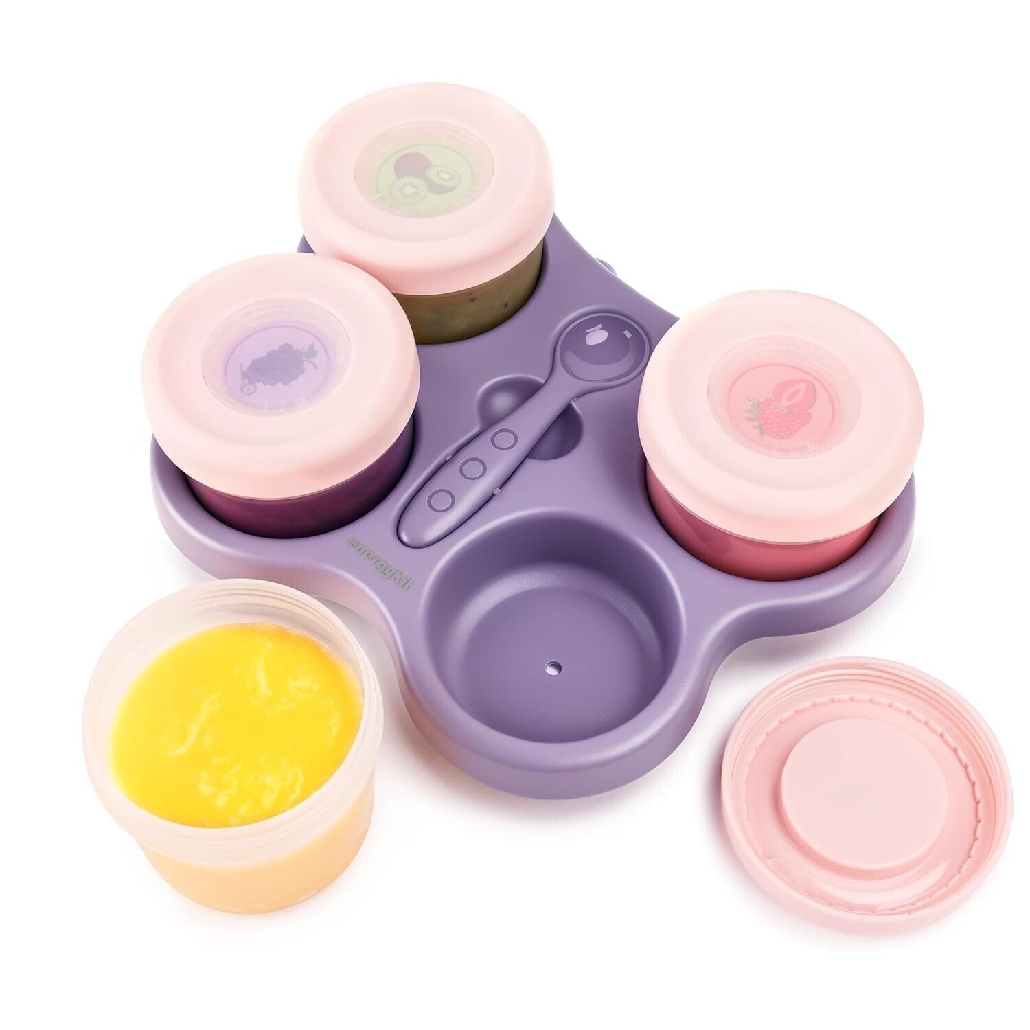 4 Pack Baby Food Storage Containers 4 Oz Jars with Airtight Lids,Tray & Scoop