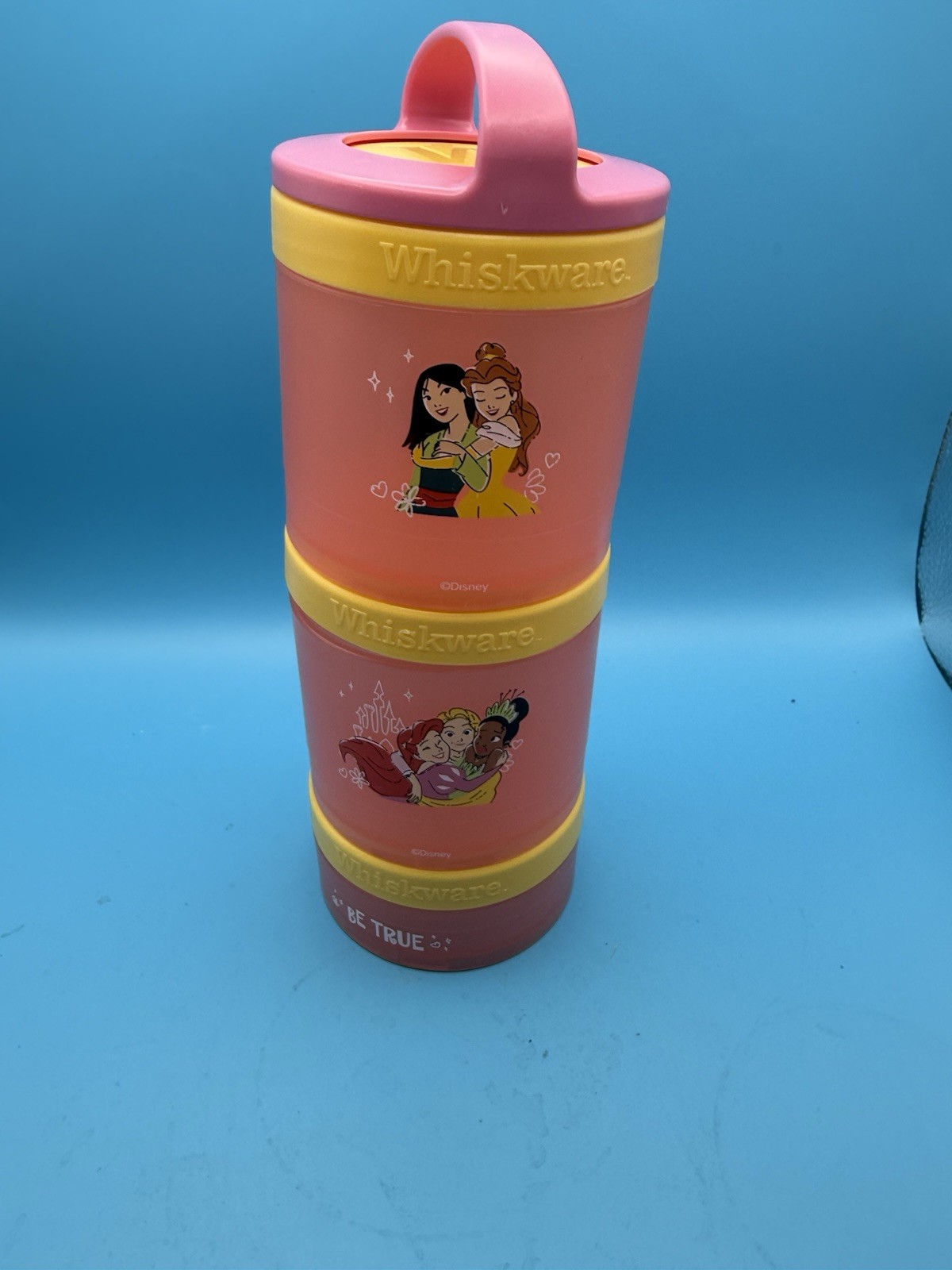 Whiskware Disney Princess 3 Stack Snack Containers W/ Handle Orange Yellow Pink