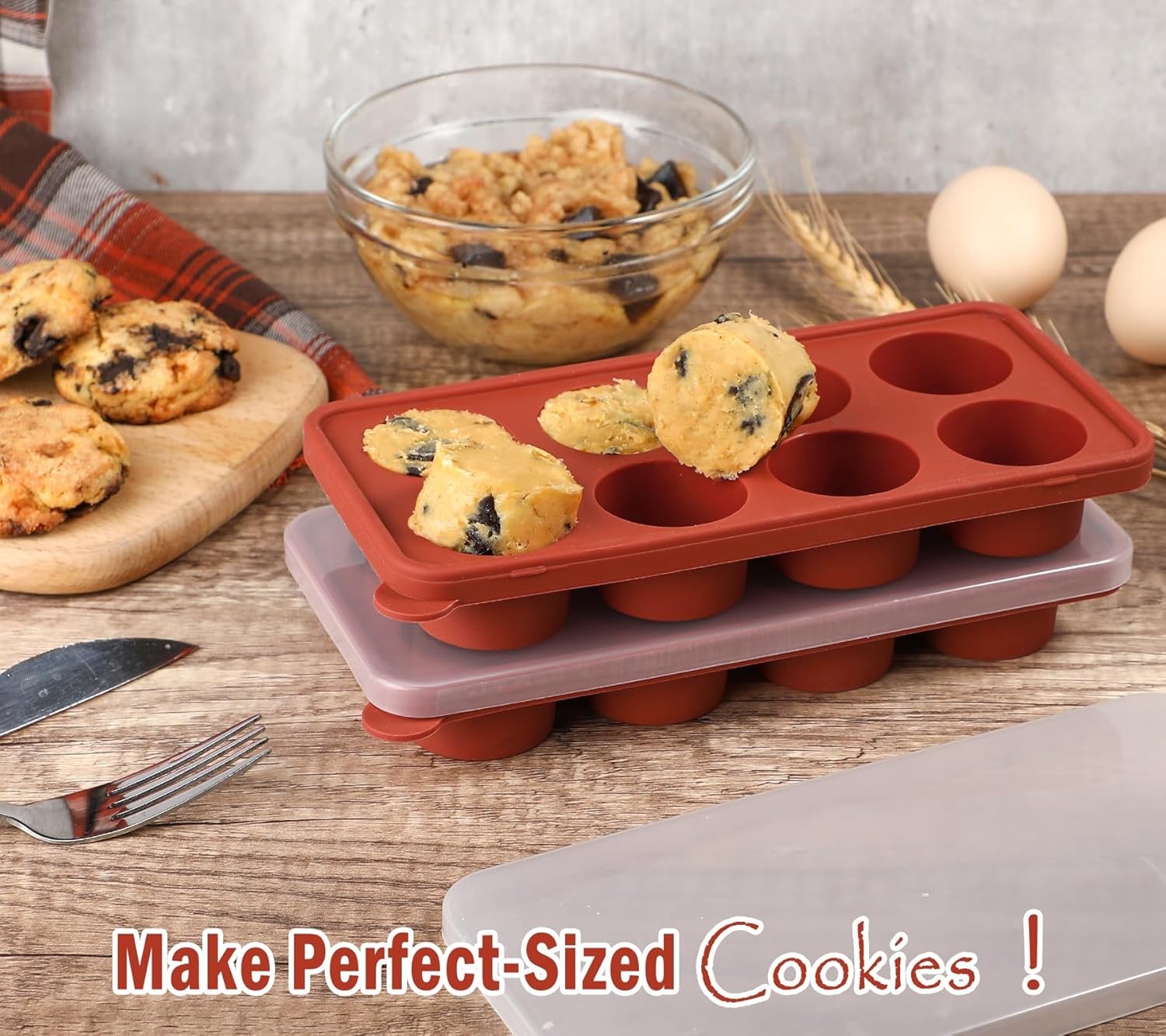 Webake Silicone Cookie Dough Freezer Tray with Lids 2 Pack Mold for Freezing