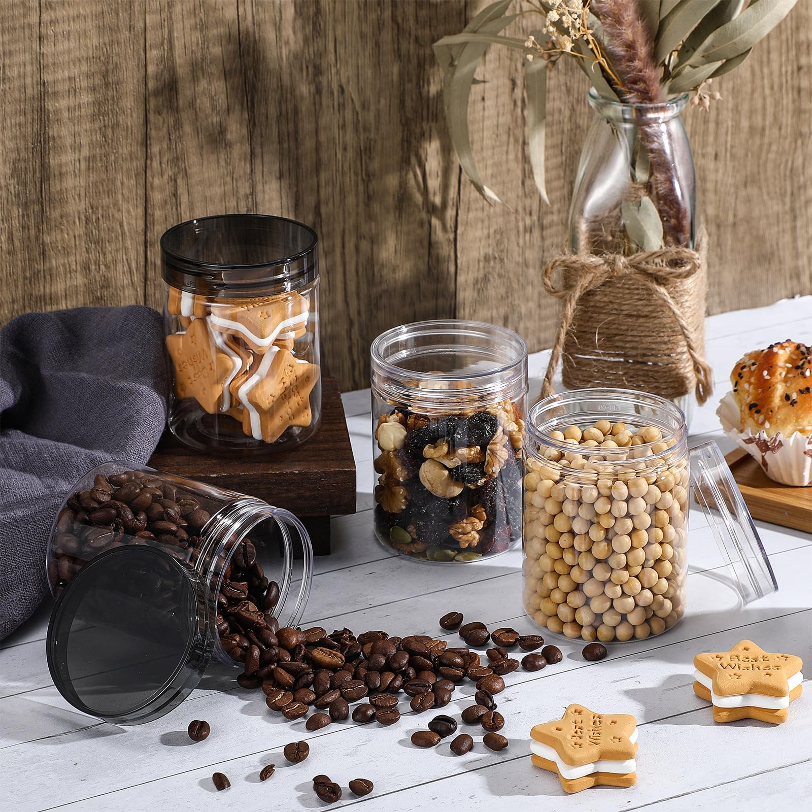 60 Pcs 8 oz Plastic Jars with Lids Clear Round Leakproof Storage Containers E…