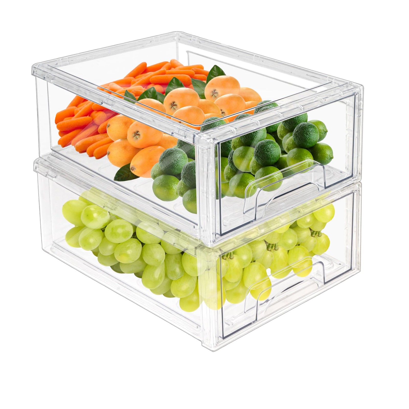 MANO 2Pack Clear Fridge Drawers Pull Out Stackable 2pack-L-NEW,