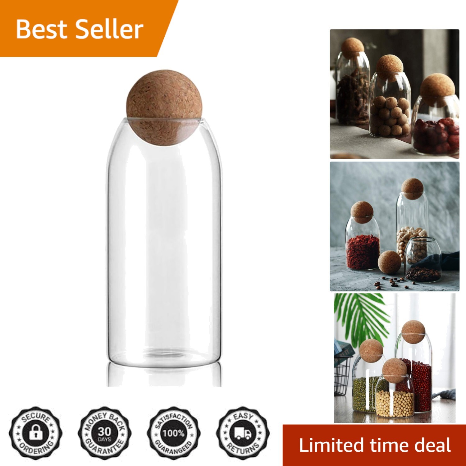 Versatile 1200ML BPA-Free Glass Jar with Airtight Cork Lid – Organize with Style