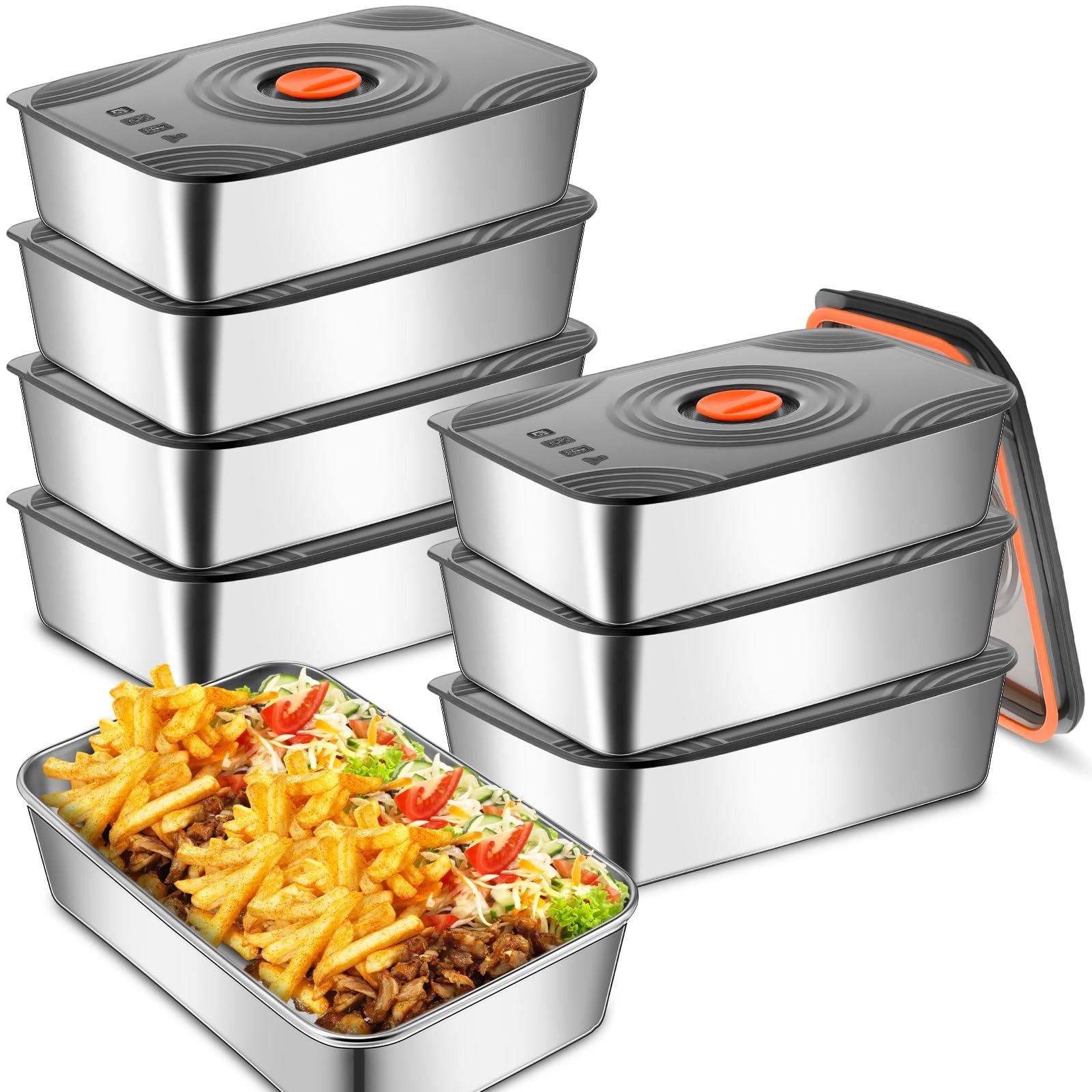 8 Set 60oz Stainless Steel Food Storage Containers Reusable Metal Meat Marina…