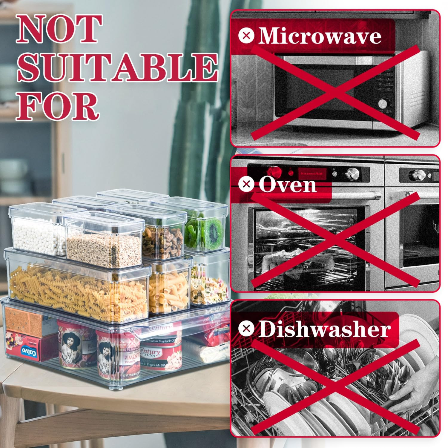 10 Pack Fridge Organizer, Stackable Refrigerator Organizer Bins with Lids, Produ