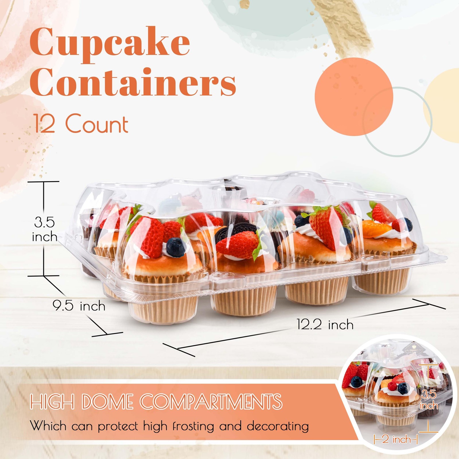 NPLUX 12 Count Cupcake Containers 12 Pack 12.2×9.5×3.5inch, Clear