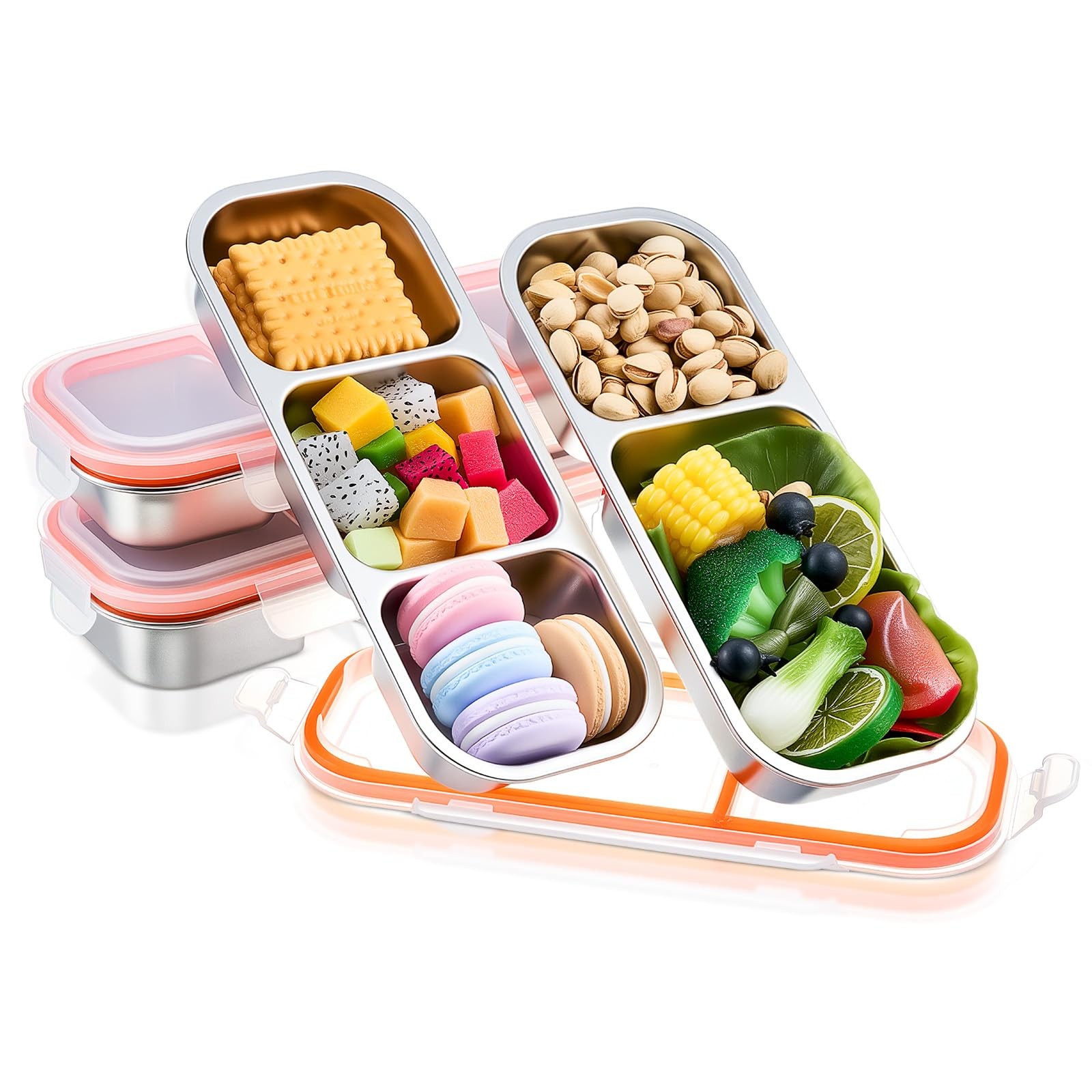 4 Pcs 304 Stainless Steel Lunch Containers Bento Boxes 38oz Salad Multipurpos…