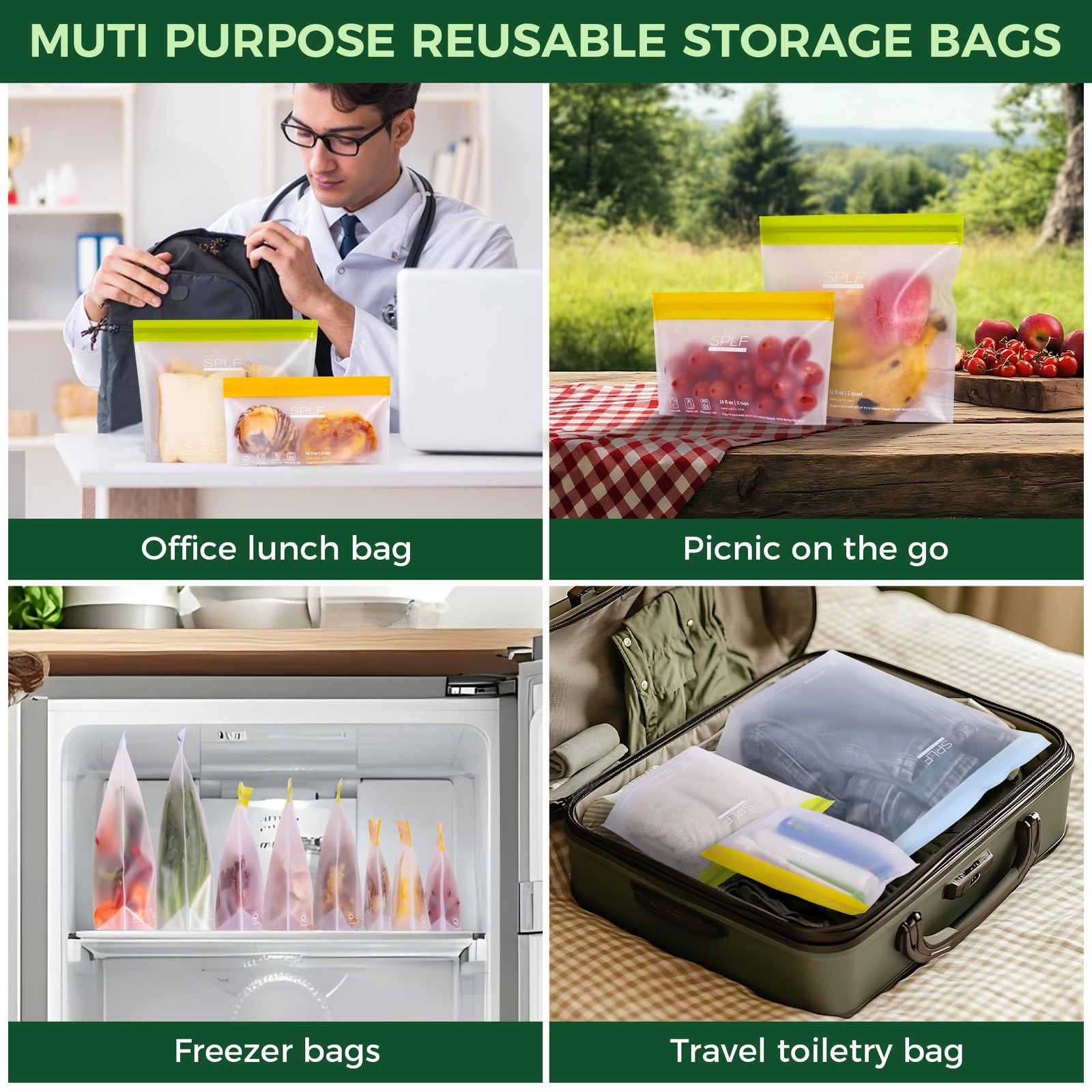 6 Pack StandUp Reusable 2 Gallon Freezer Bags Dishwasher Safe, Reusable Freez…