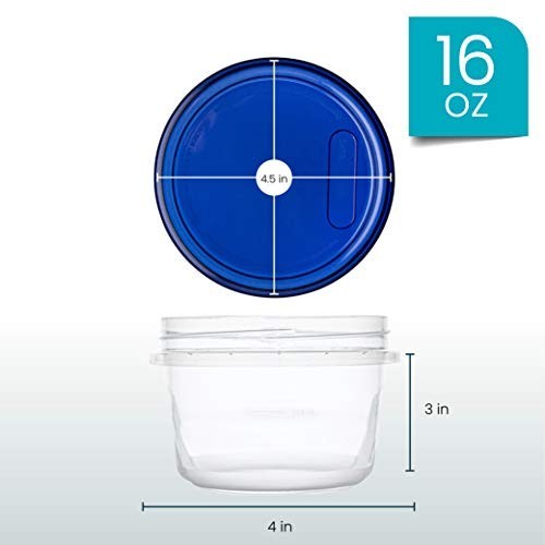 16 oz Twist Top Deli Containers – 120 Pack, Clear Bottom, Blue Lids, Reusable, S