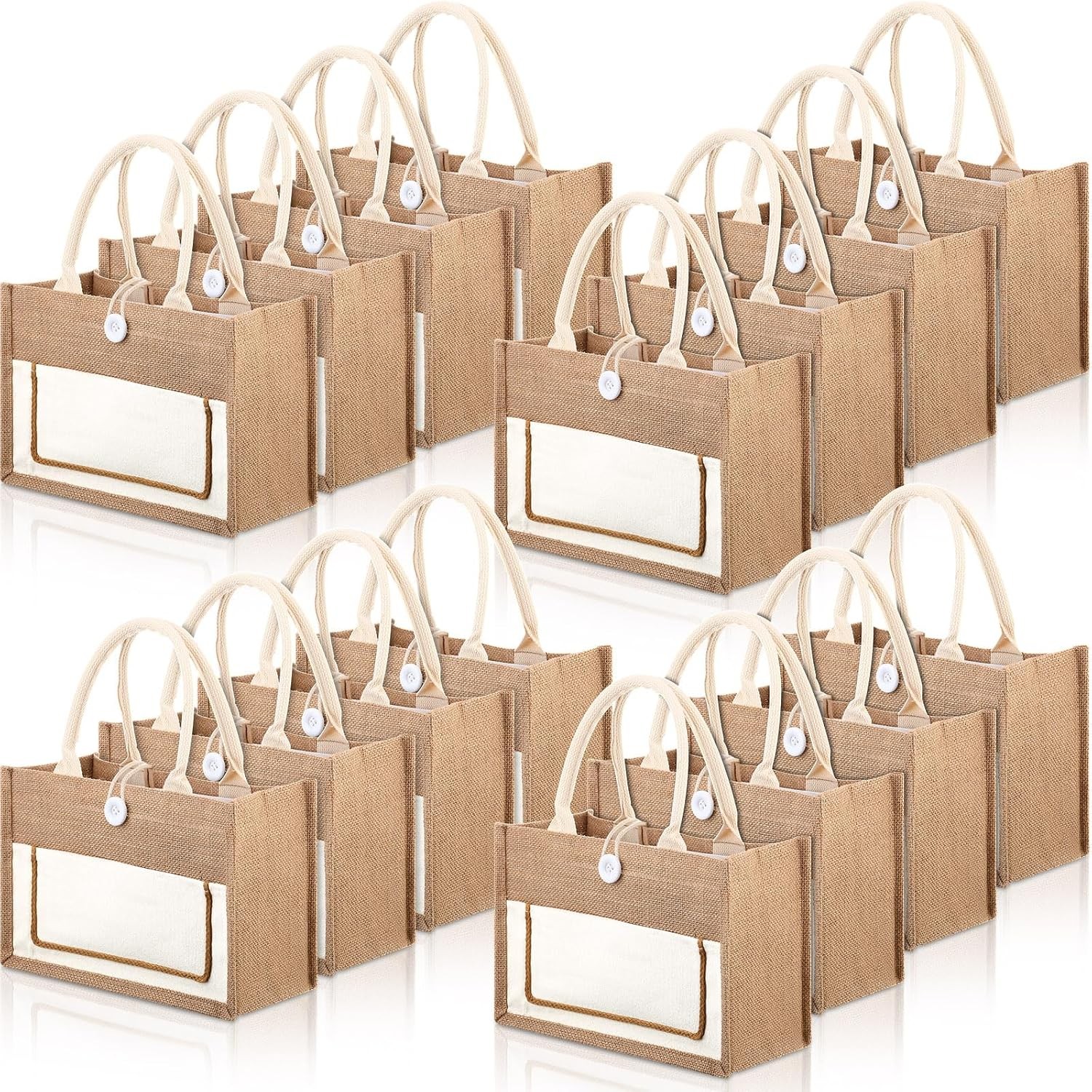 16 Pcs Jute Burlap Totes Jute Tote Bags Reusable Burlap Beach Bags with Handle
