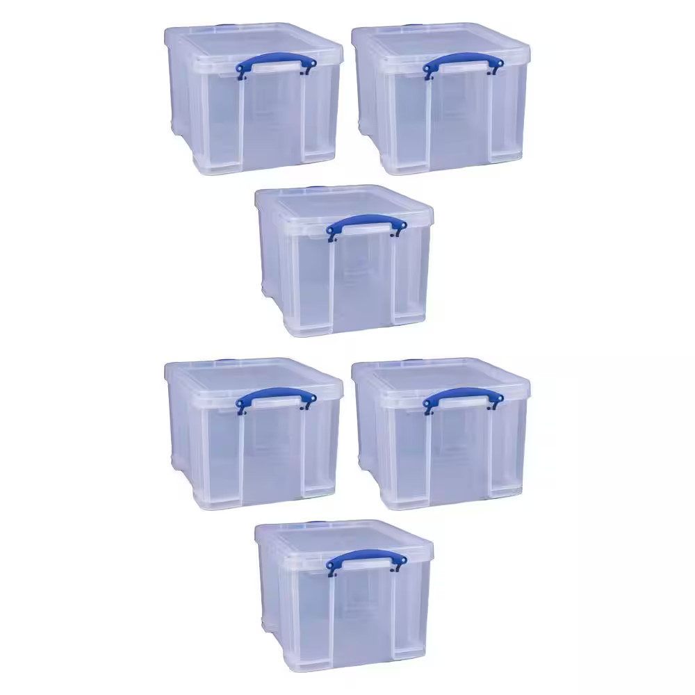 32 Liter Storage Container W/Snap Lock Handles, 6 Pack, Clear