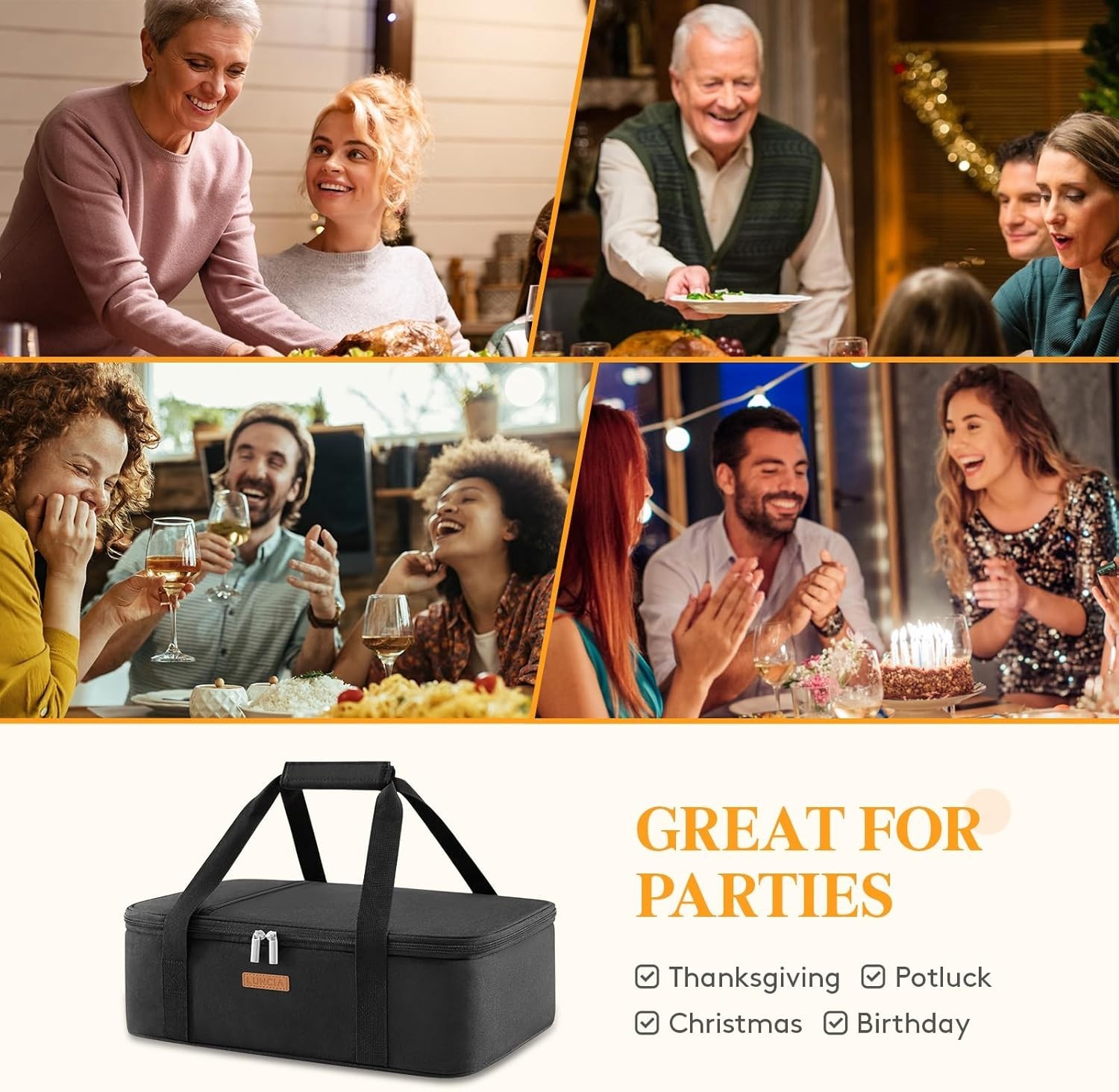 Versatile Black Thermal Lunch Bag – Insulated Casserole Carrier for Potlucks