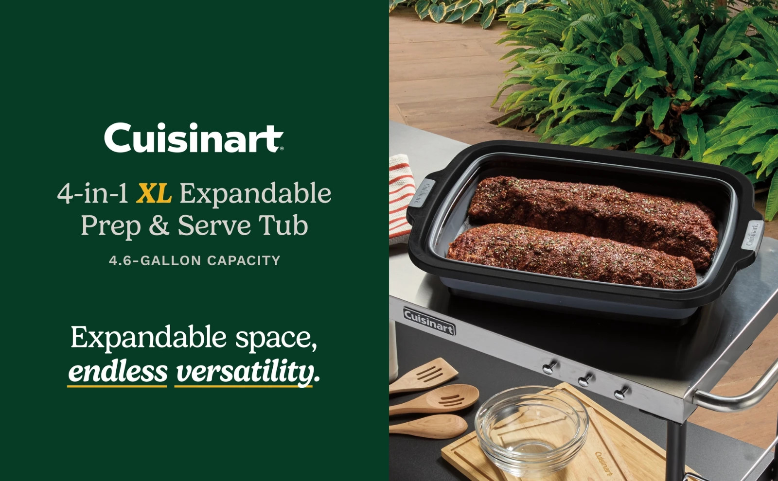 Cuisinart 4-in-1 Expandable Prep and Serve Tub with Removable Drain Port