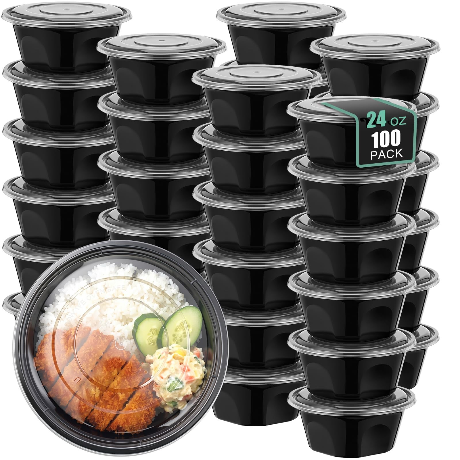 100 Pack Meal Prep Bowls with Lids 25 oz Round Food Storage Containers Dispos…