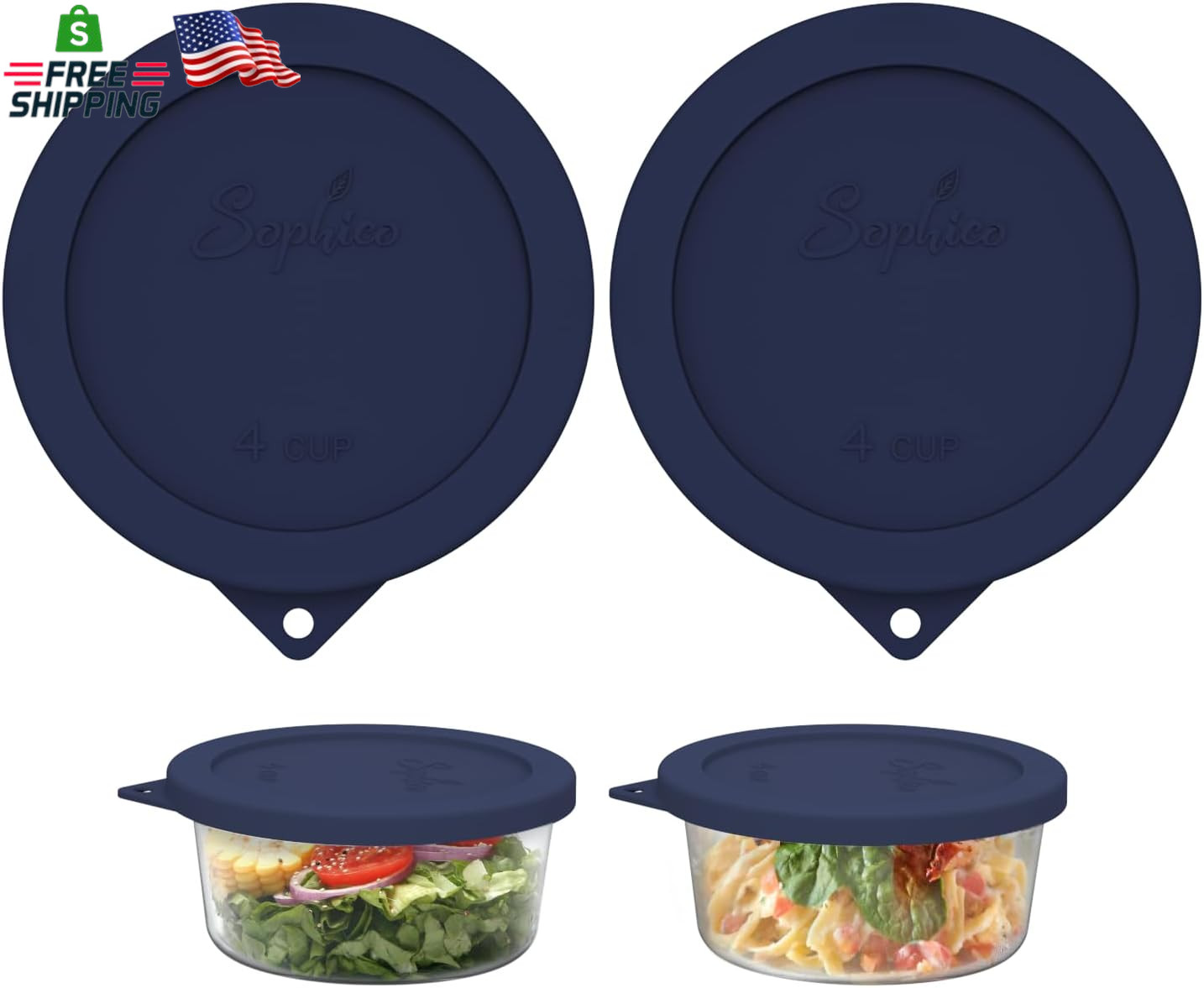 Sophico 4 Cup round Silicone Storage Cover Lids Replacement for Anchor Hocking a