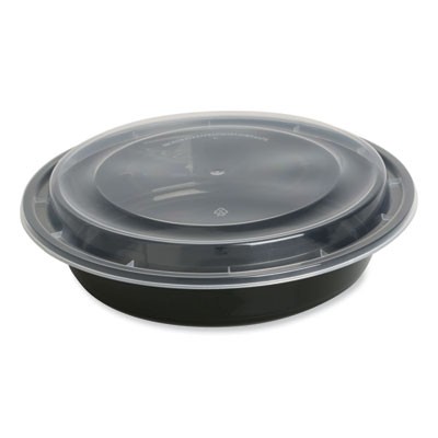General Supply TORND48 Food Container 48 Oz Black/Clear Plastic