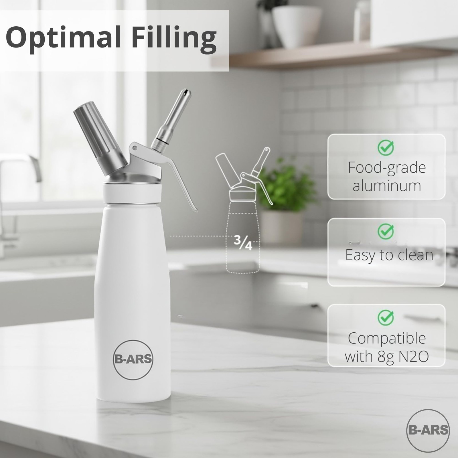 Whipped Cream Dispenser 500 ml Aluminum White Siphon for Fresh Desserts Coffe…
