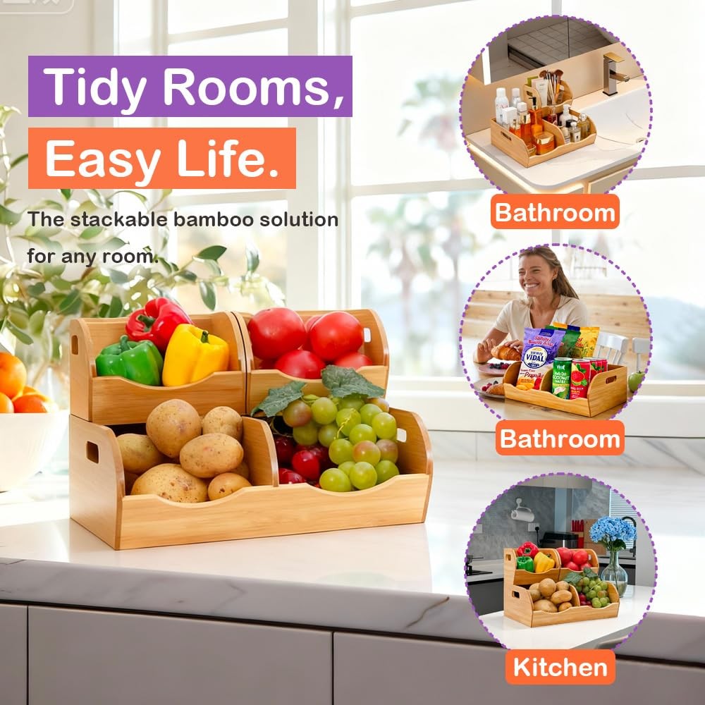 Stackable Pantry Organizer – 3-Piece Storage Basket Set for Potato, Onion & K…