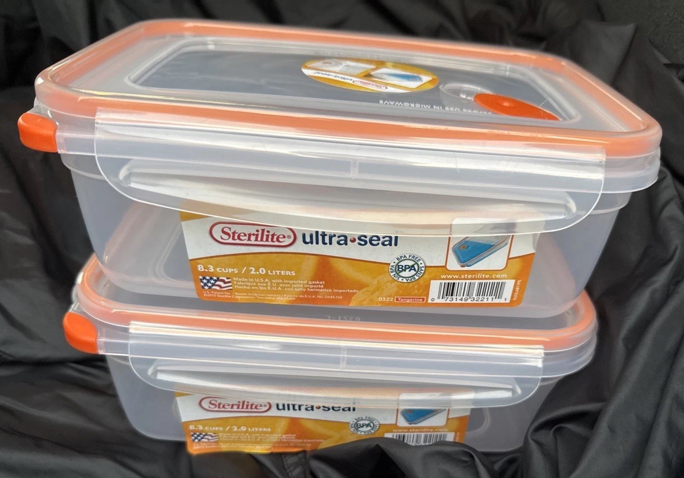 2 Sterilite Ultra-Seal Food Container BTAND NEW Clear/Tangerine 8.3 Cups, 2 Lids
