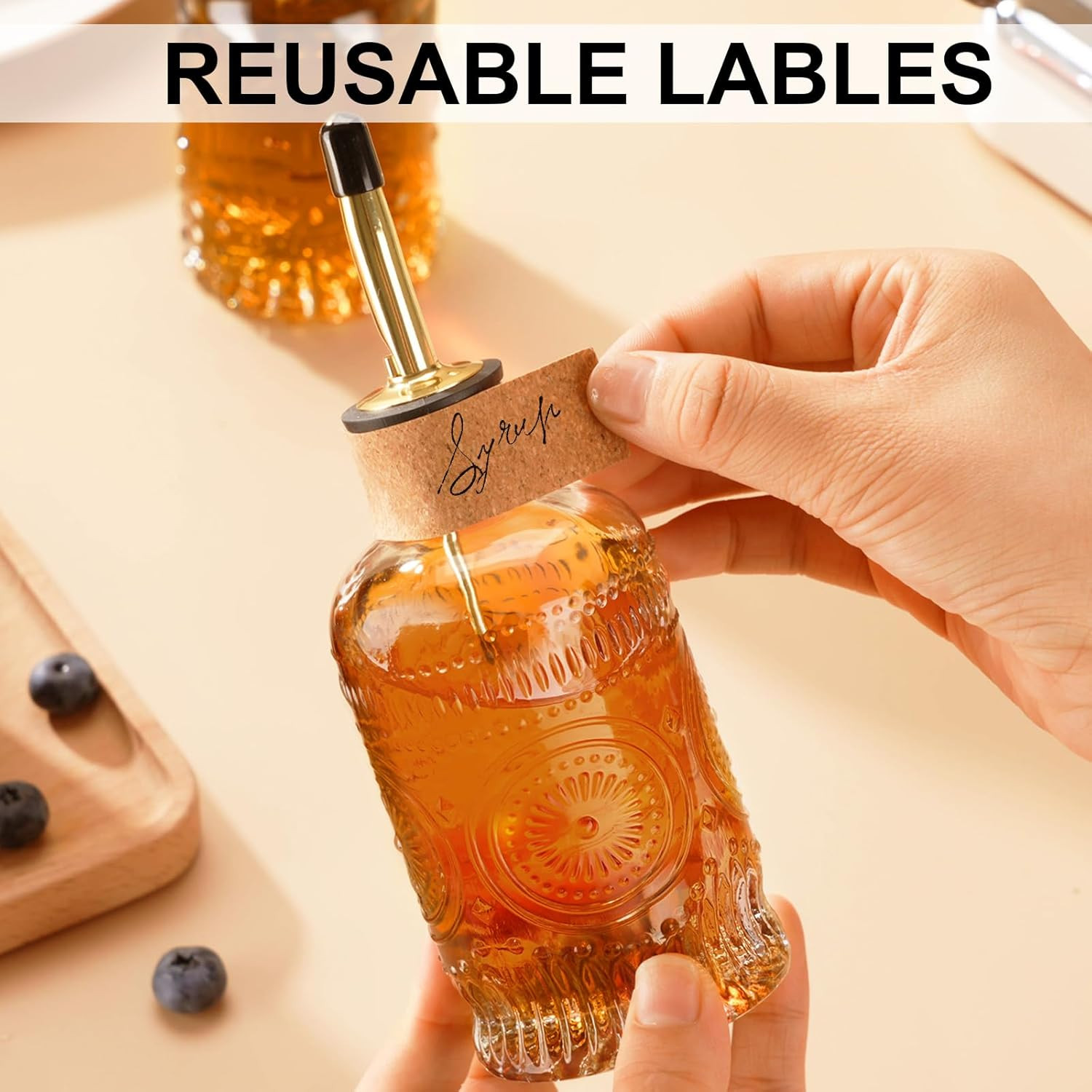 Glass Coffee Syrup Dispenser Bottles Set 2 Pack 7 OZ, Simple Syrup Bottles with