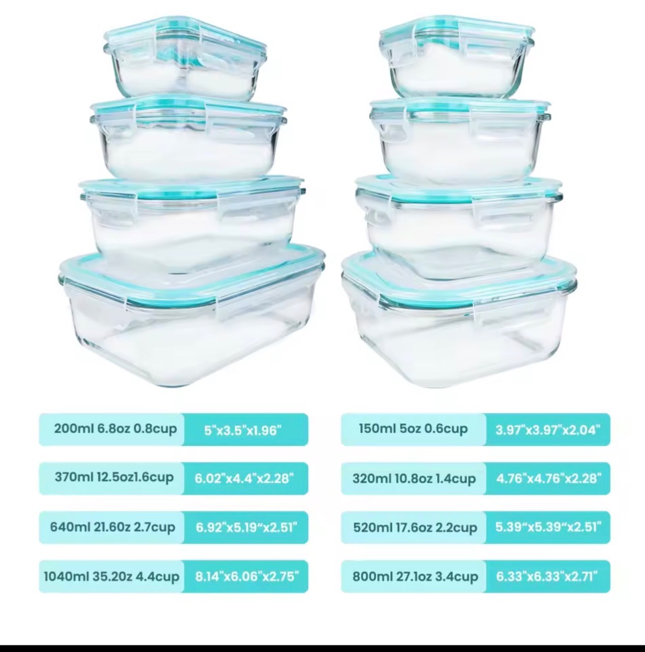 Glass Food Storage Containers 4-Pack with Lids, Airtight Leakproof for Lunch, Me