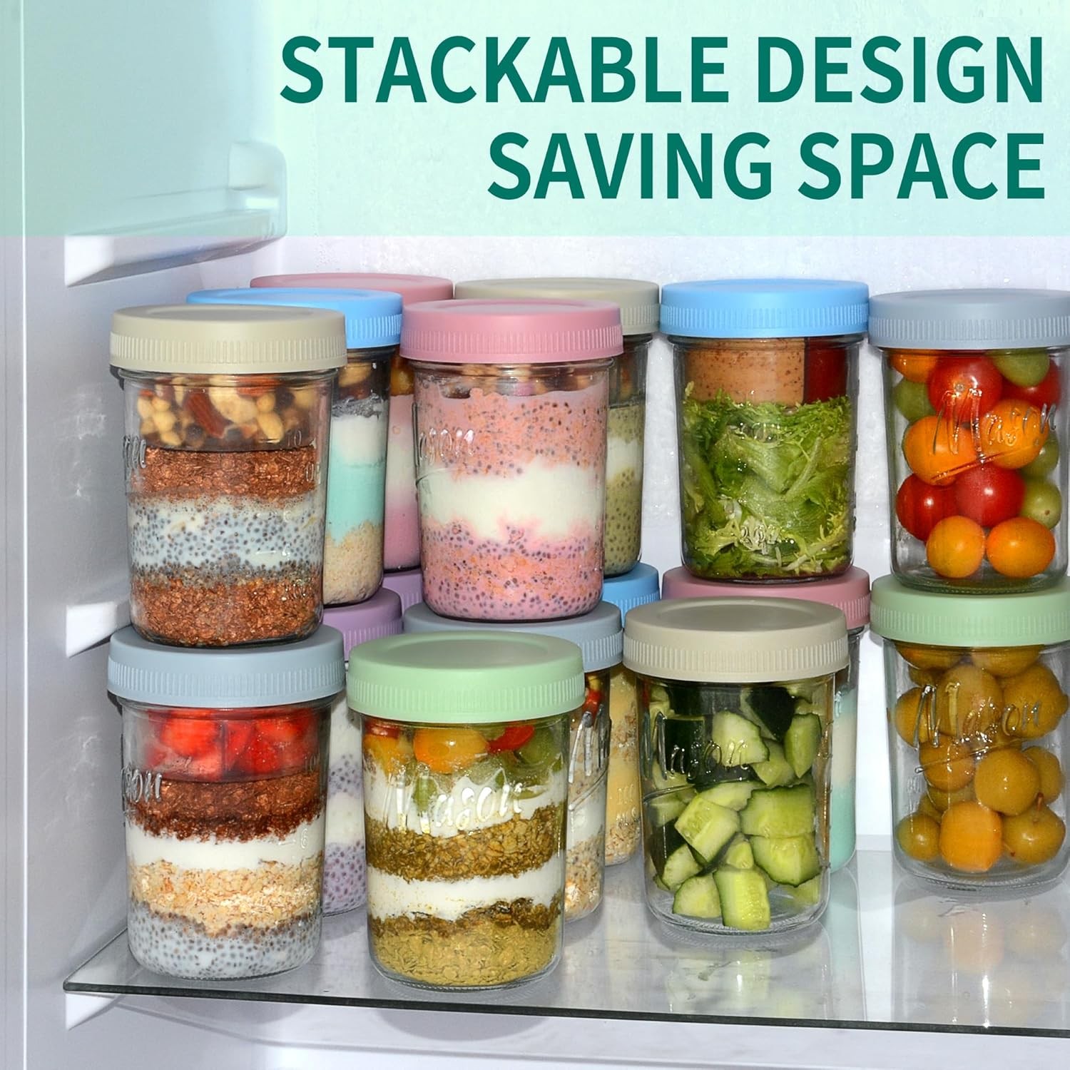 16 oz Overnight Oats Containers with Lids, 6-Pack Leak-Proof Wide Mouth Mason