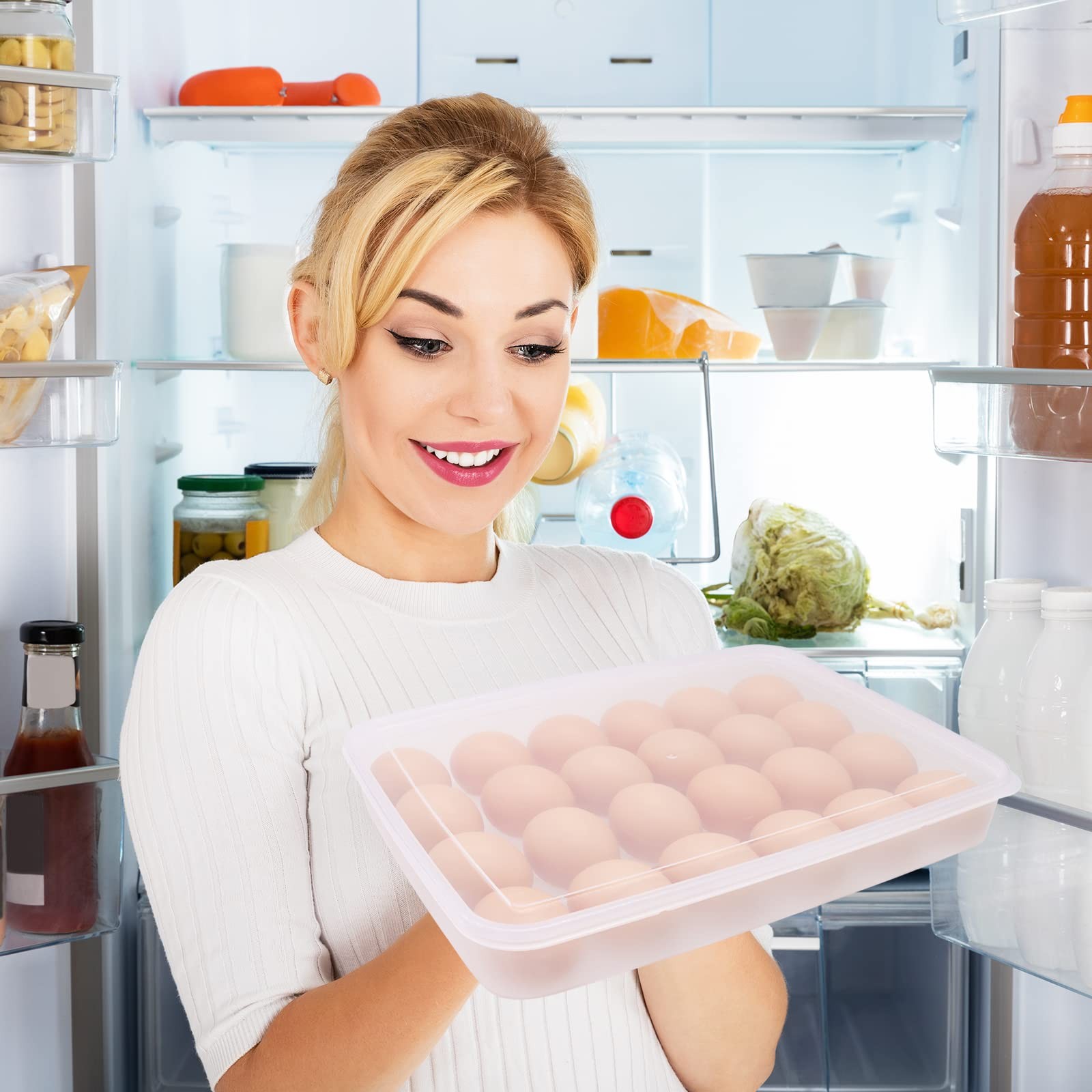 2 Pack Covered Egg Holder,Clear Egg Holder Storage Container,Stackable Plasti…