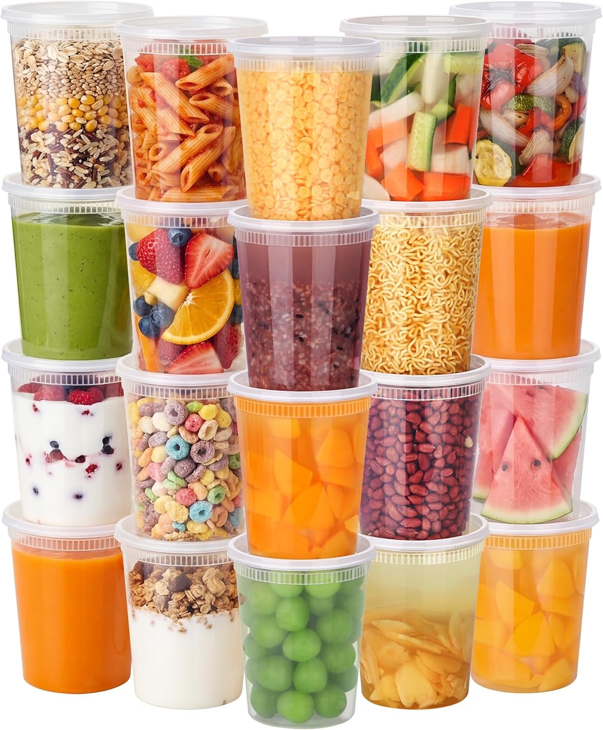 96 Pack 192-Piece Deli Containers W/ Lids 32/16/12/8 oz X 24 Set Each Leak-Proof