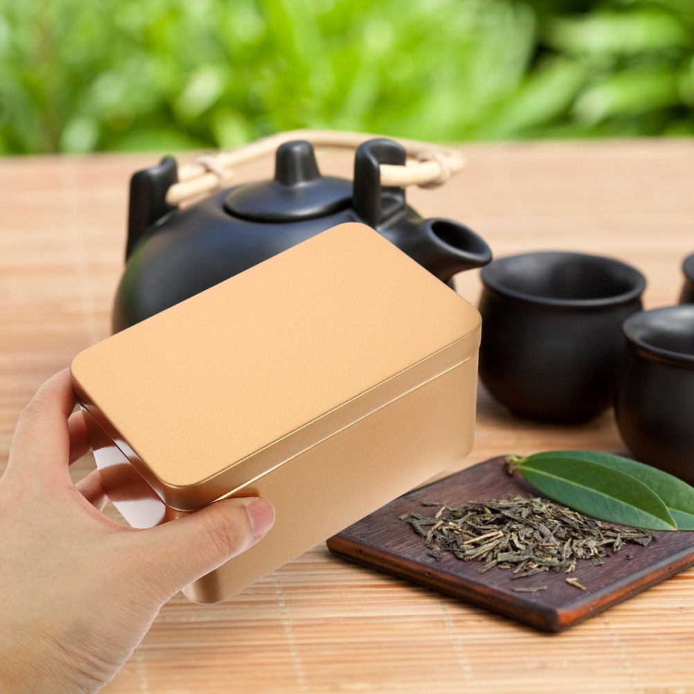 2Pcs Household Tea Box Bulk Tea Packaging Box Rectangular Tinplate Storage