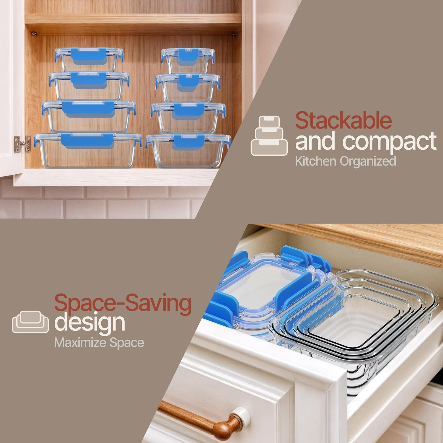 Bakken Borosilicate Glass Food Storage Containers with Lids 16 Pieces, Bpa-Free