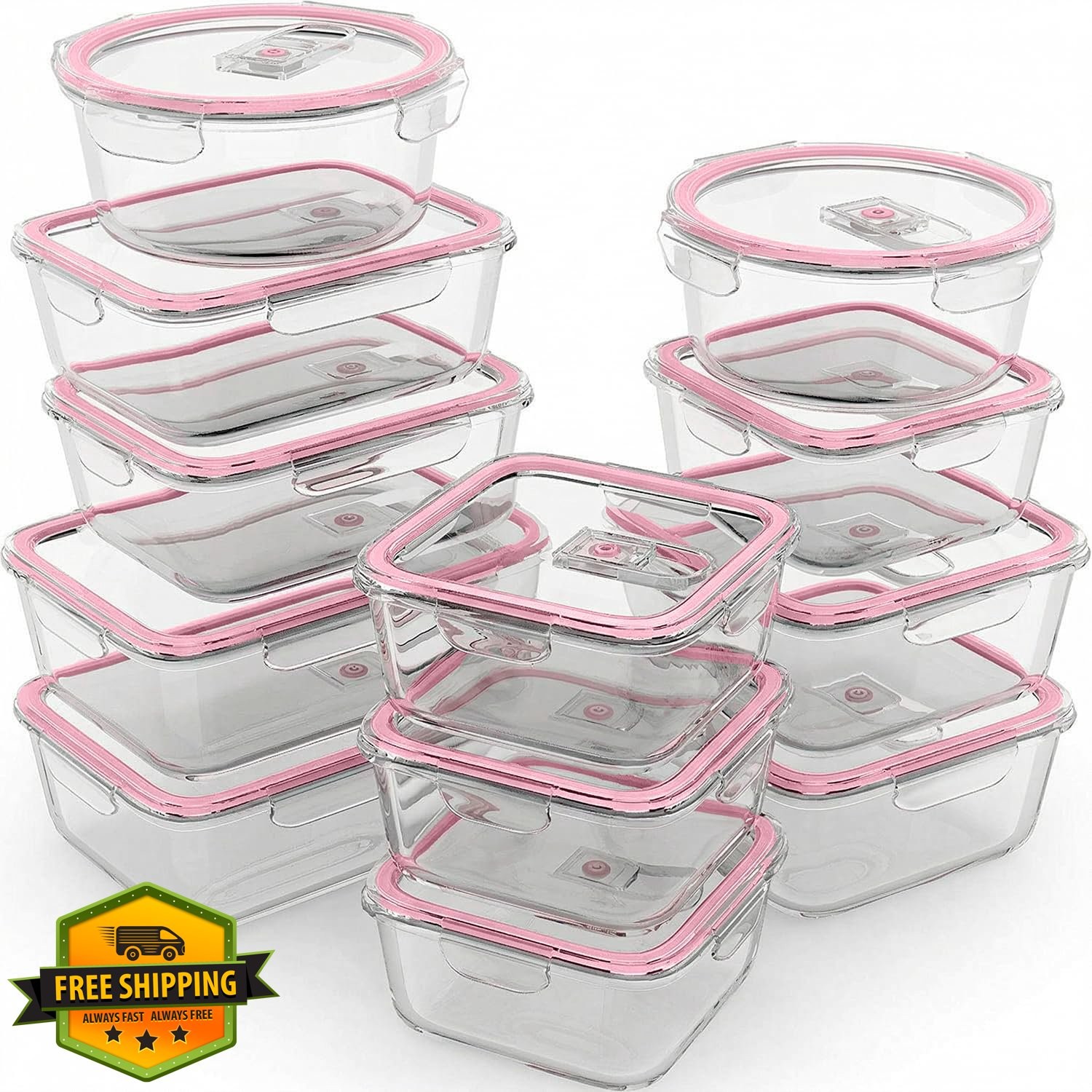 Razab Pink Airtight Glass Containers 24 Pc