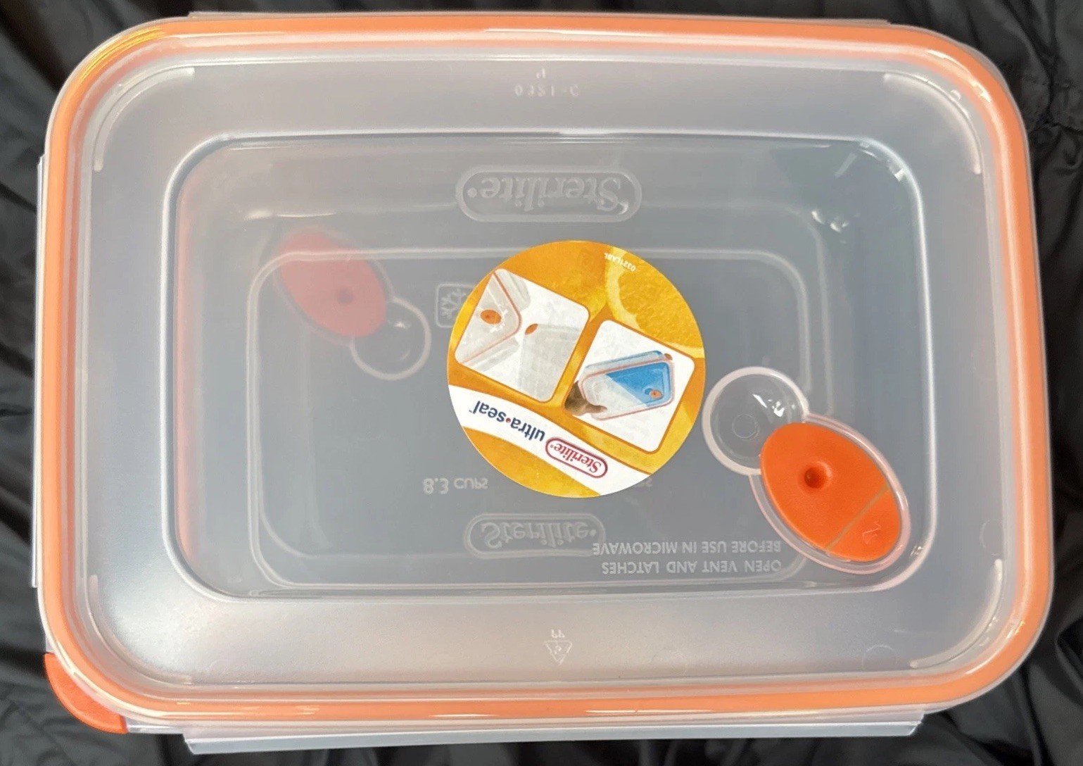 2 Sterilite Ultra-Seal Food Container BTAND NEW Clear/Tangerine 8.3 Cups, 2 Lids