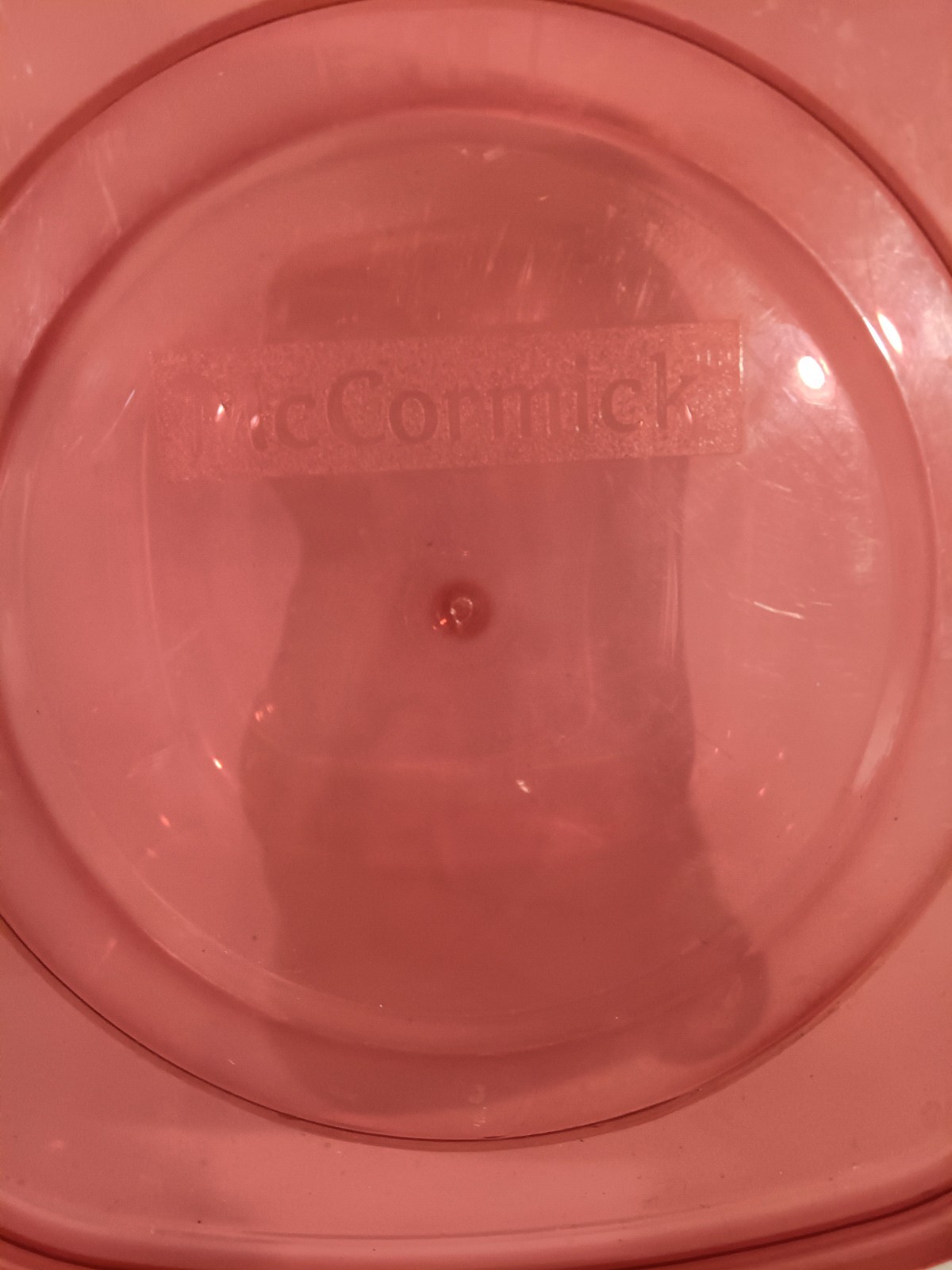 McCormick Clear Storage Container 6″ x 6″ x 3″ Snap Lid Red Color