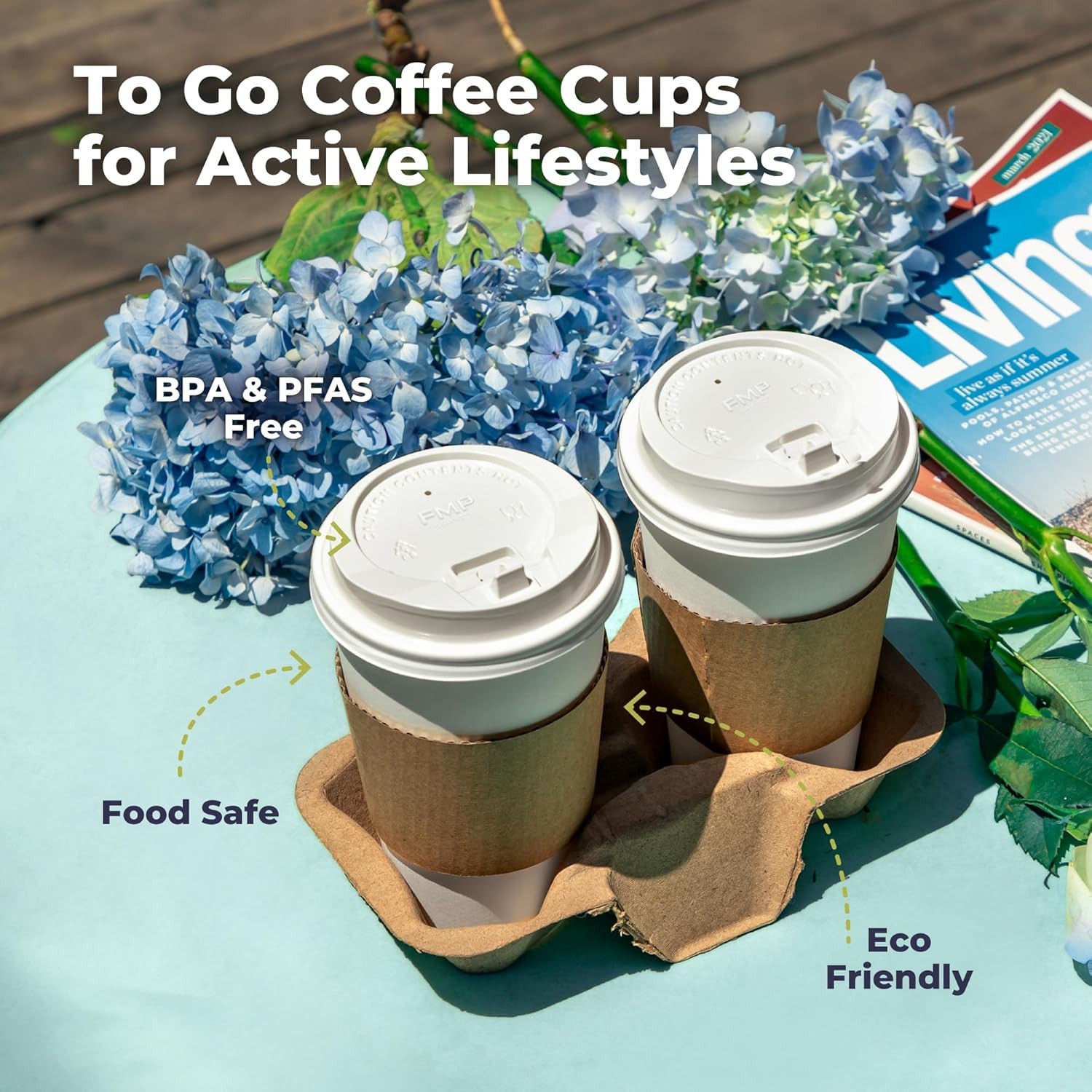 Fit Meal Prep 50 Pack 16 Oz Disposable Coffee Cups with Lids Sleeves Leak-Proof