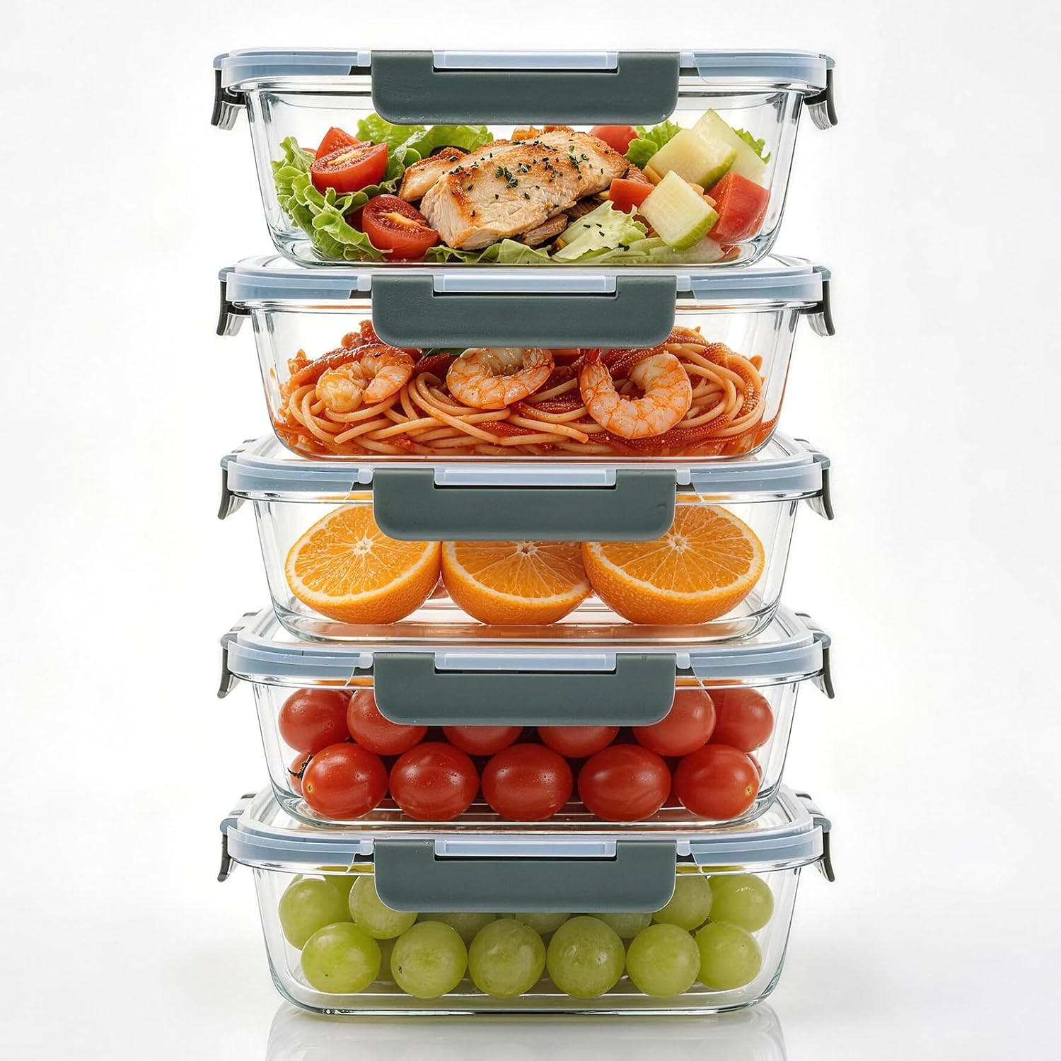 5Pack 22oz Glass Storage Containers with Lids, Glass Meal Prep Containers Set, A