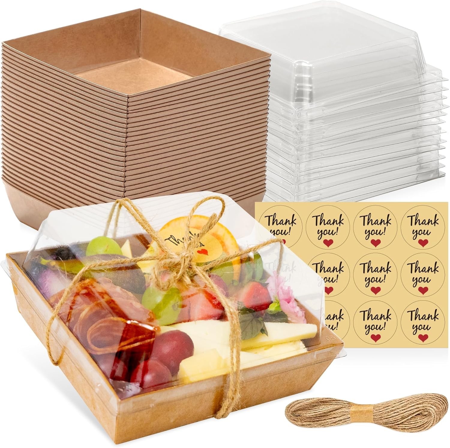50 Pack Small Charcuterie Boxes with Clear Lids – To Go Paper Mini Charcuterie