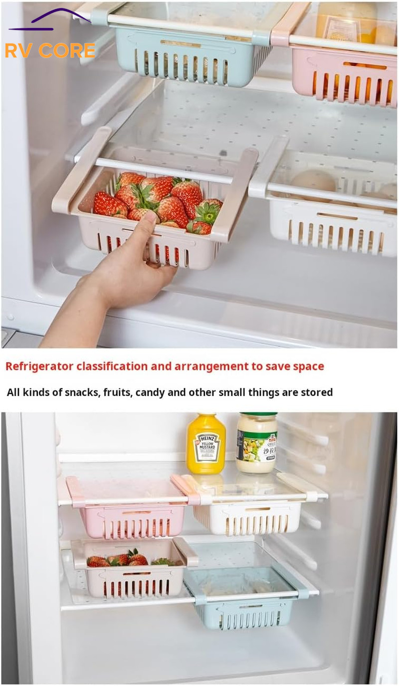 2 Pack Expandable Fridge Organizer Drawers Adjustable Under Shelf Storage Bins