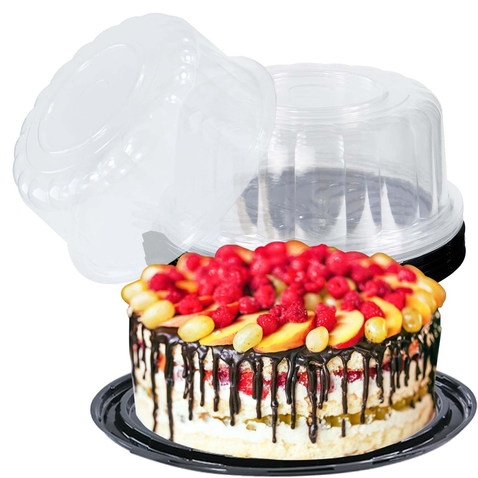 5Pcs 10Inch Disposable Plastic Cake Container with Dome Lids Clear Cupcake Ho…