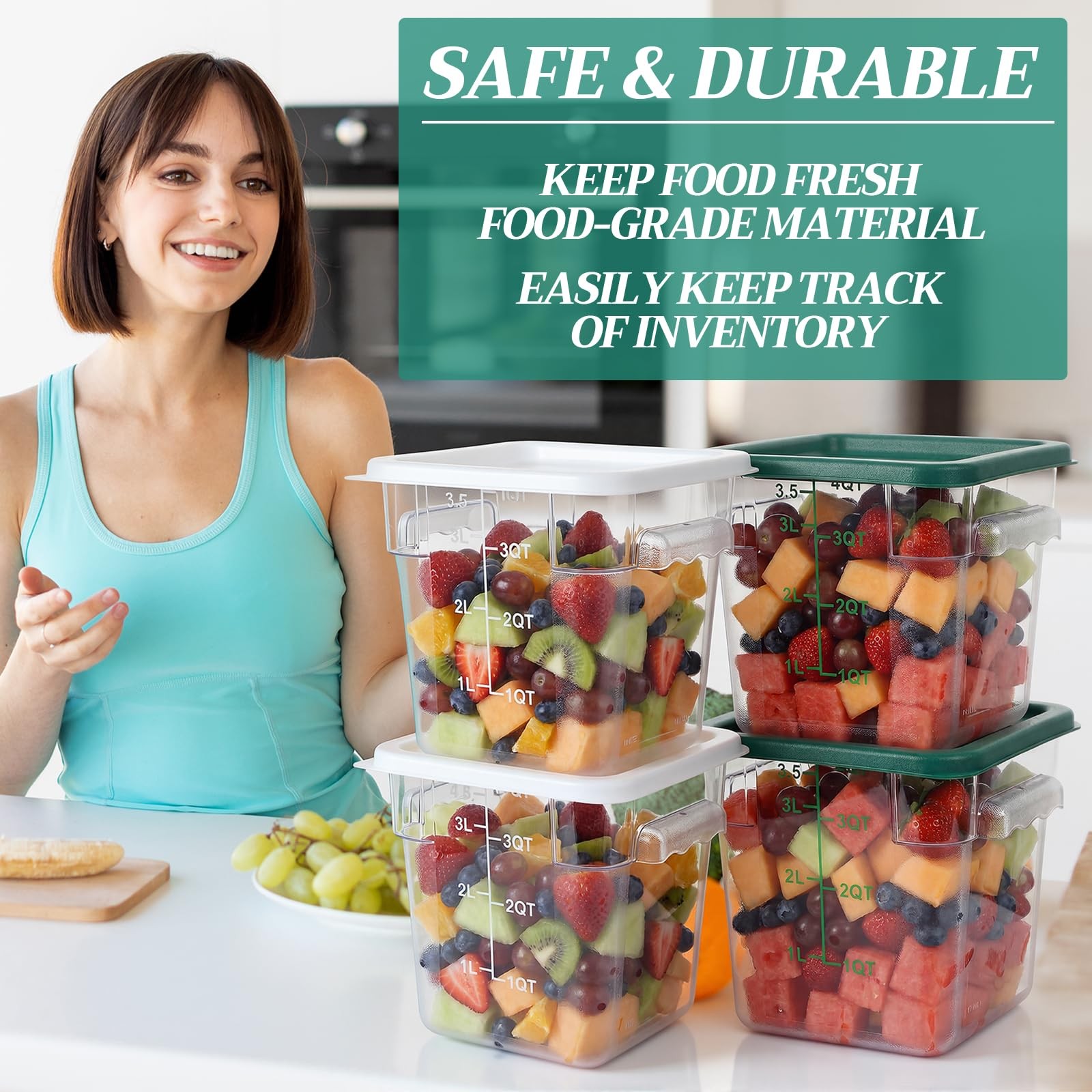 Lallisa 8 Pack 4 Qt Clear Food Storage Container with Handles and Lid Commerc…