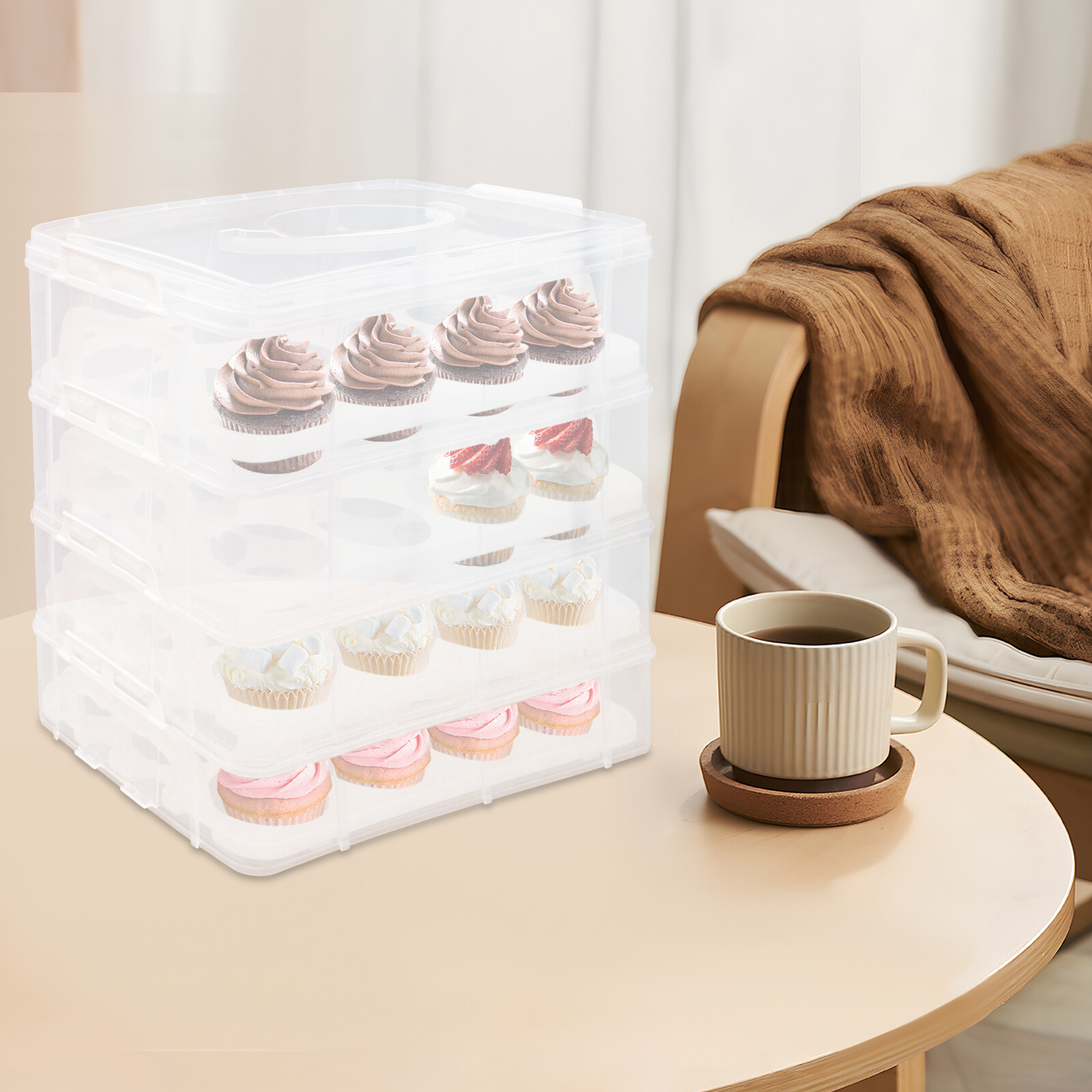 4-Tiers Portable Cupcake Carrier Cupcake Holder Carrier Stacking Cupcake Storage