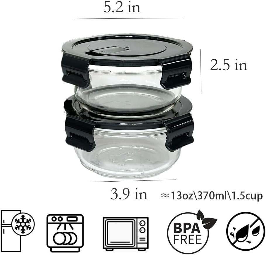 Glass Meal Prep Containers,1.5 Cup Clear Food Storage Containers