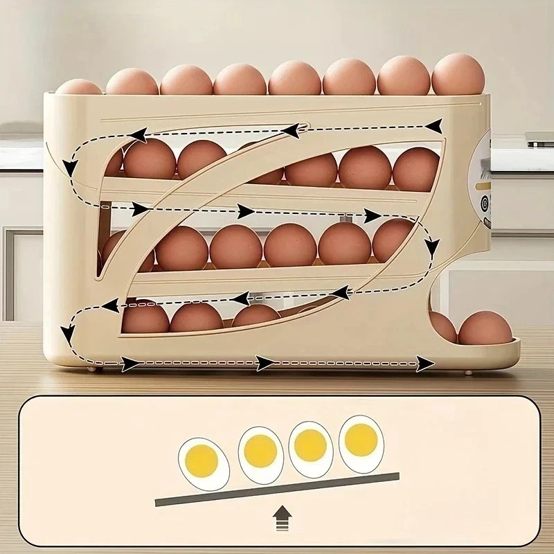 Rolling Egg Dispenser 3-Tier Refrigerator Storage Container Fridge Organizer