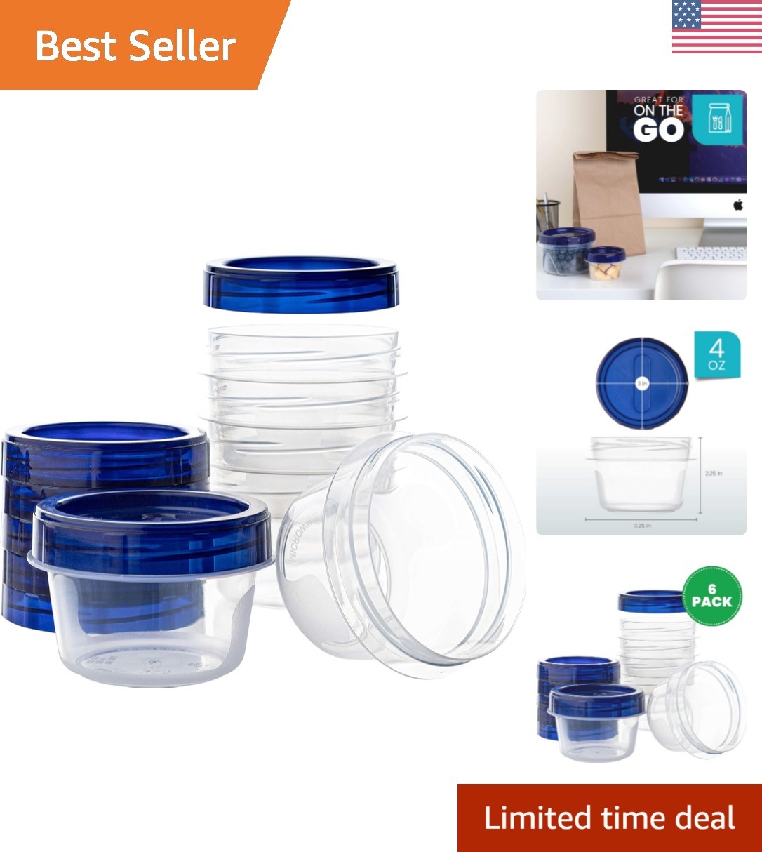 Airtight 4oz Blue Twist Deli Containers – Dishwasher & Microwave Safe, 6 Count