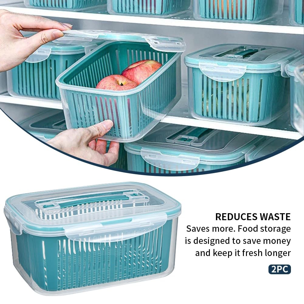 2 Pack Fruit Storage Containers for Fridge,Stackable Fresh Food Produce Saver…